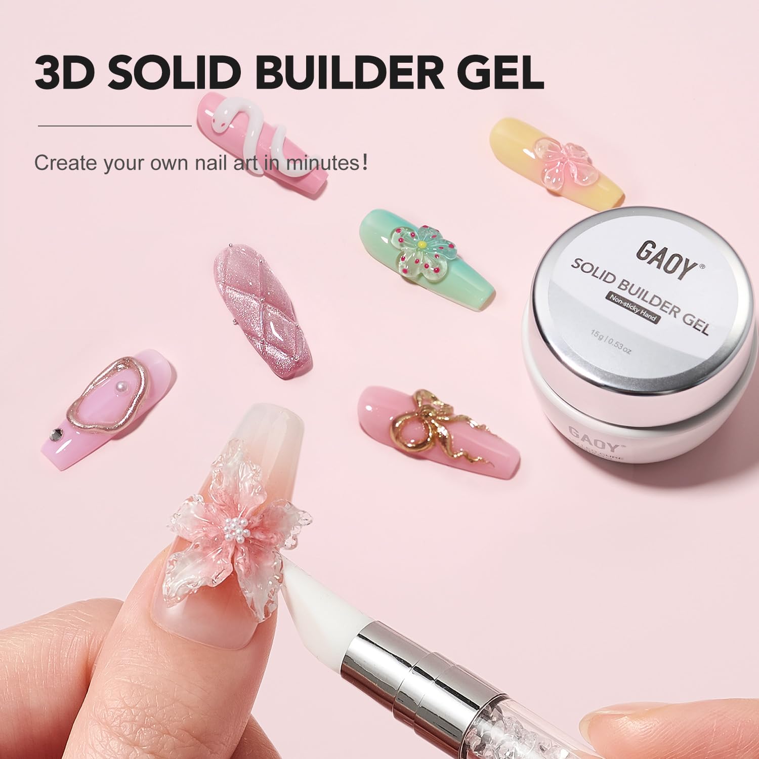 GAOY Clear 3D Sculpting Gel for Nail Art, 15g Solid Builder Gel | Non-Sticky Hard for Carving Molding and Building