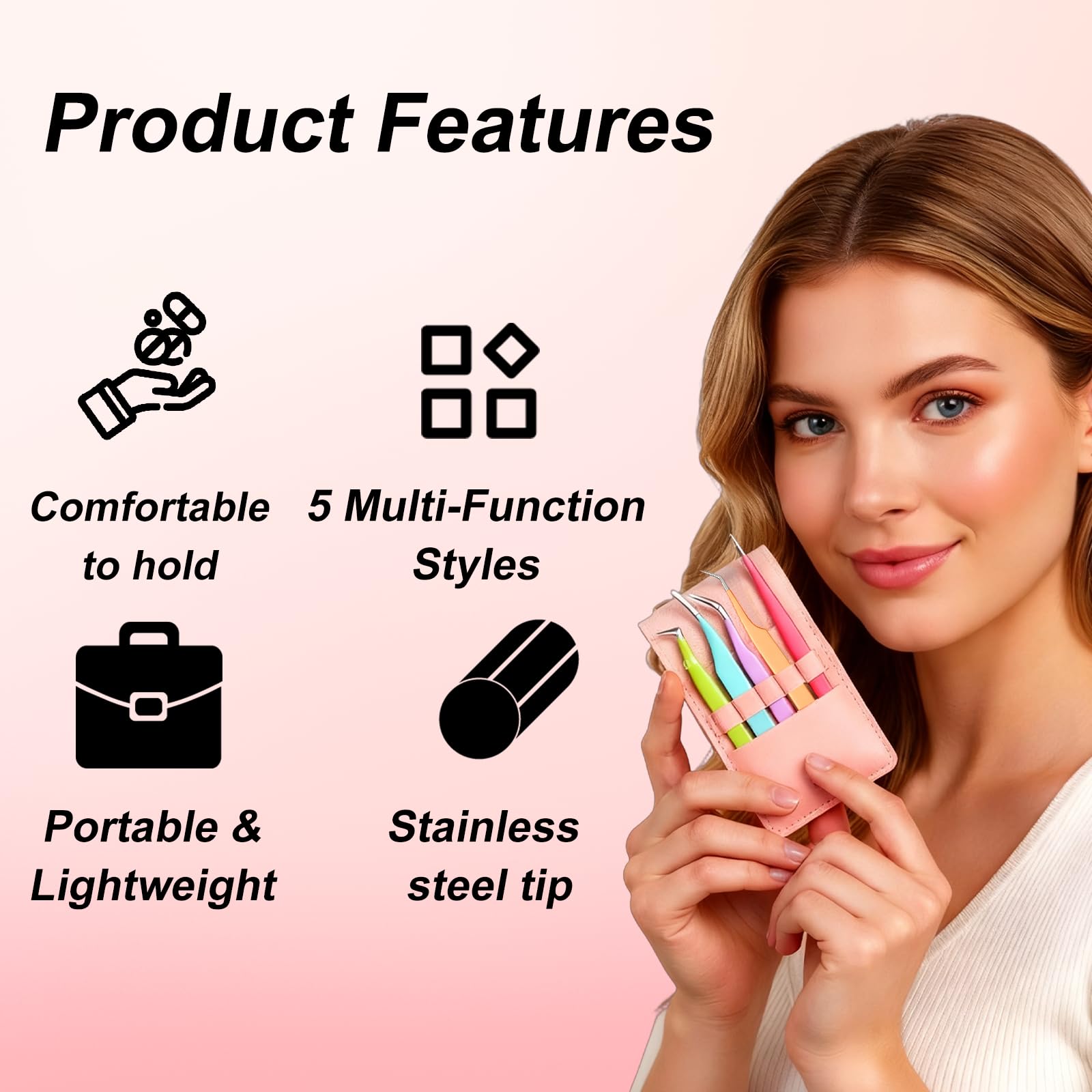 5pcs Eyelash Extension Tweezers High Precision，Straight and Curved Volume Lash Tweezers for Extensions，lash tweezers for eyelash extensions， Crafting， Girls Women Beginners