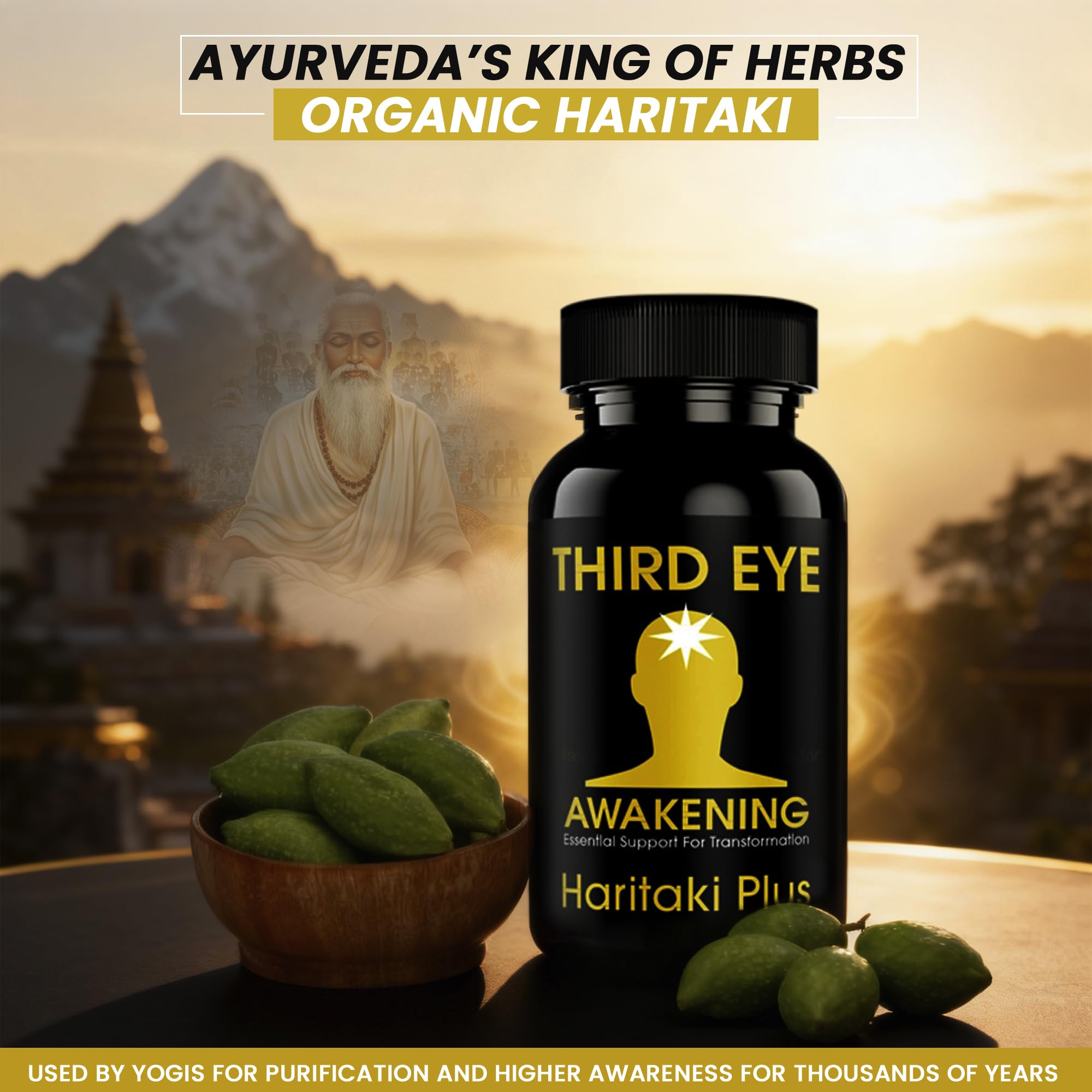 Third Eye Awakening Organic Haritaki Capsules, 650mg, 100 Capsules