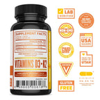 Zhou D3+K2 Supplement - 60 Veggie Capsules (Pack of 1) | Vitamin D3 K2 Supplement for Women & Men, Immune Support Vit D3 and K2 Supplements