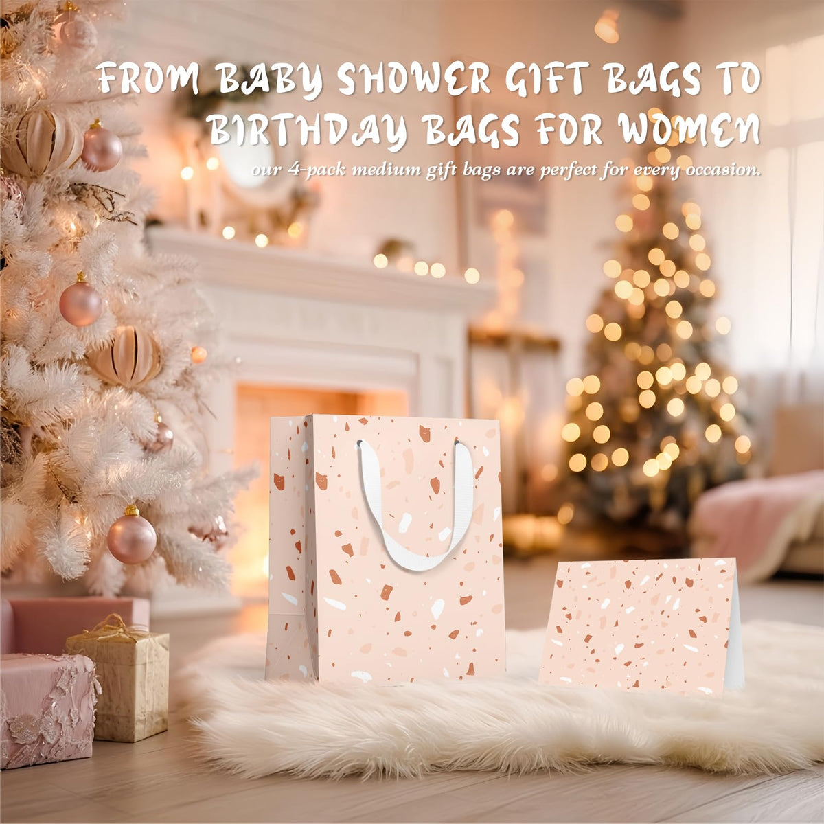 slapaflife Gift Bags Medium Size, Tissue Paper for Gift Bags Incl.Cards & Self-adhesive Envelope - Reusable & For Birthday, Mothers Day, Wedding, Baby Shower and Any Occasion.(4 Pack- 9")