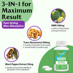 Sublingual NMN Resveratrol Supplement 950mg, 120 Lozenges (120-Day Supply) | Sublingual NMN 500mg + Trans-Resveratrol 400mg, 3-in-1 Advanced Formula for NAD, Cell, Immune, Energy & Muscle, Anti-Aging