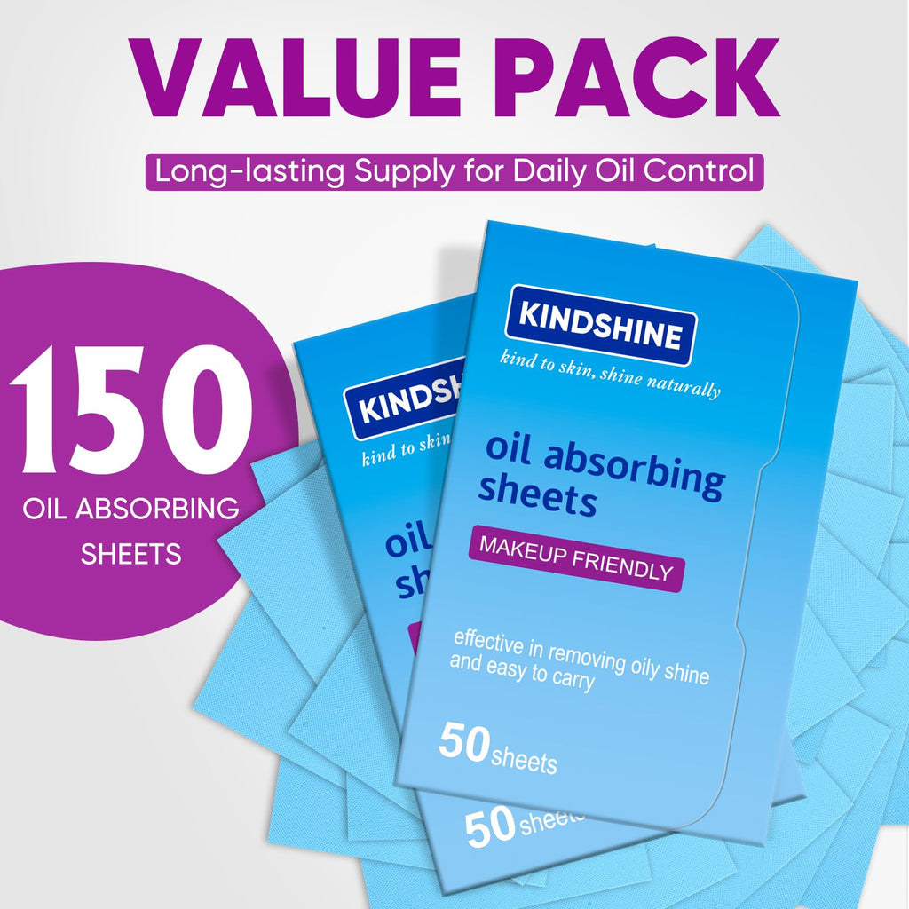 KINESHINE 150Pcs High-Performance Oil Absorbing Sheets for Face | Makeup Friendly, Oil Blotting Sheets for Face, Blotting Papers for Oily Skin, Travel-Friendly, Suitable for men & women
