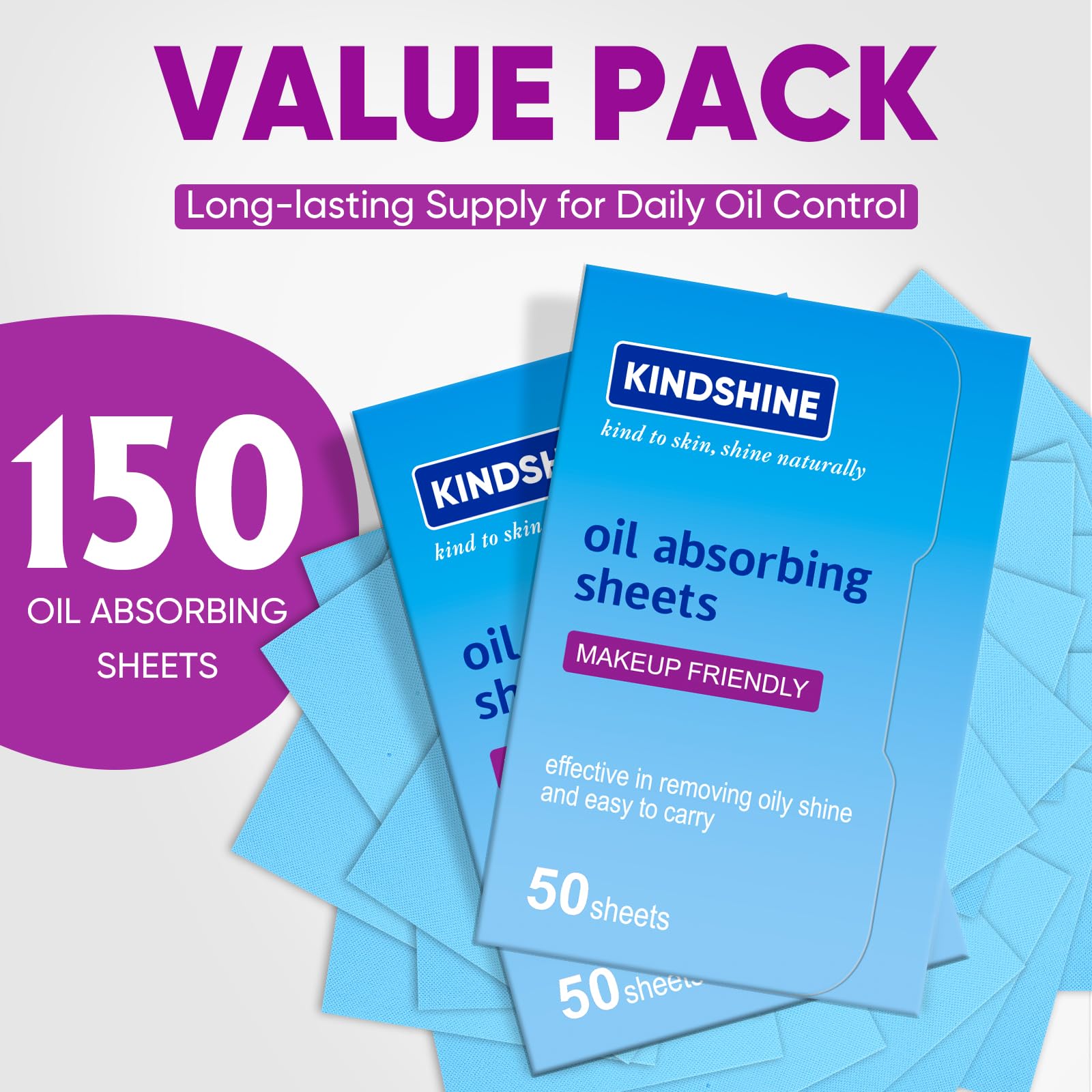 KINESHINE 150Pcs High-Performance Oil Absorbing Sheets for Face | Makeup Friendly, Oil Blotting Sheets for Face, Blotting Papers for Oily Skin, Travel-Friendly, Suitable for men & women
