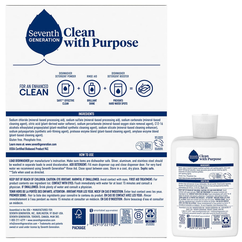 Buy now Seventh Generation Dishwasher Detergent Powder + Rinse Aid, Free & Clear, Biodegradable, Plant-Based & Fragrance-Free, Septic Safe at indiglob india