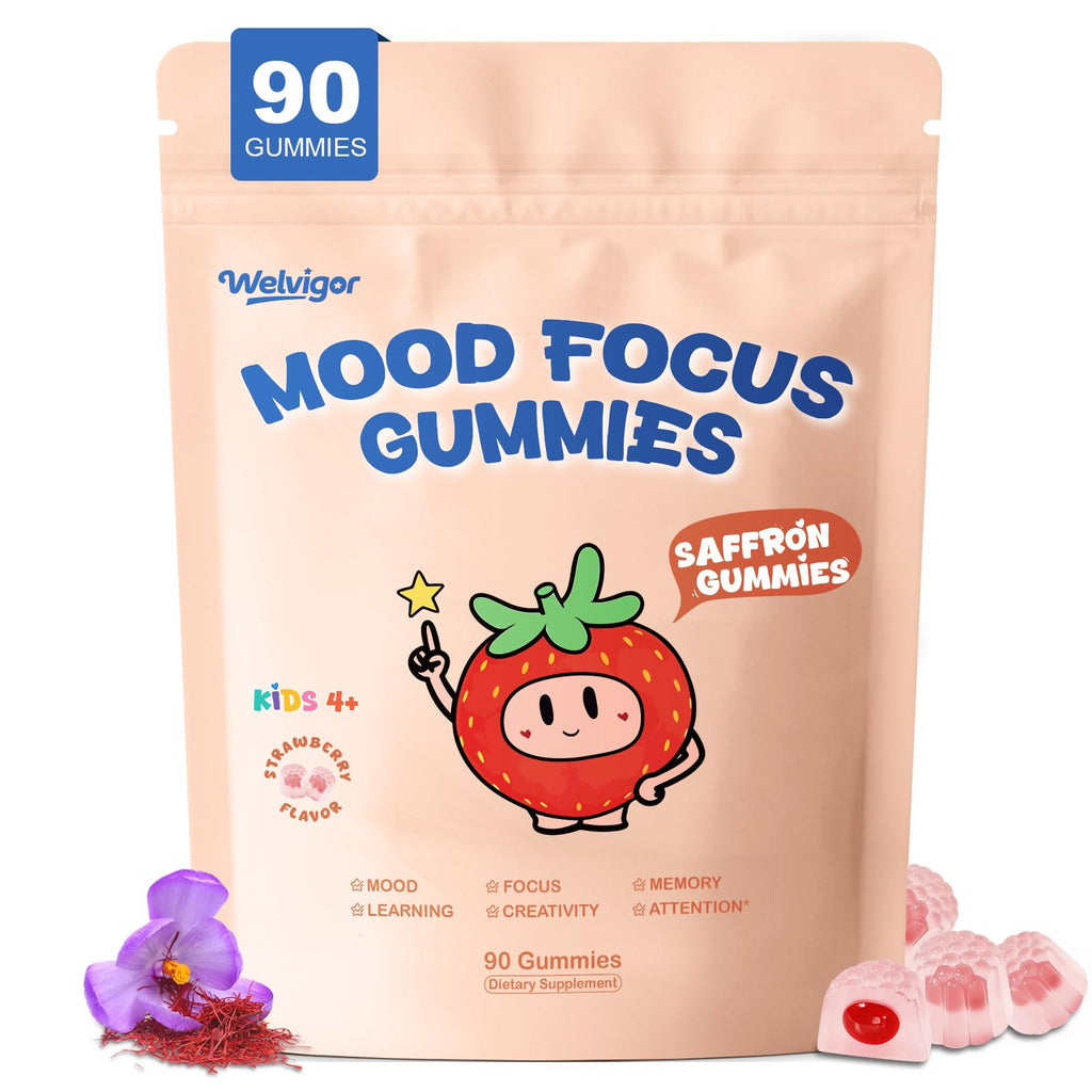 Saffron Kids Gummies: Mood & Focus Support with Magnesium, 0 Sugar | 50mg Saffron, Lion's Mane & PS for School Focus, Calm Mood with Magnesium & L-Theanine. Algal Omega-3 & Lutein Eye Shield