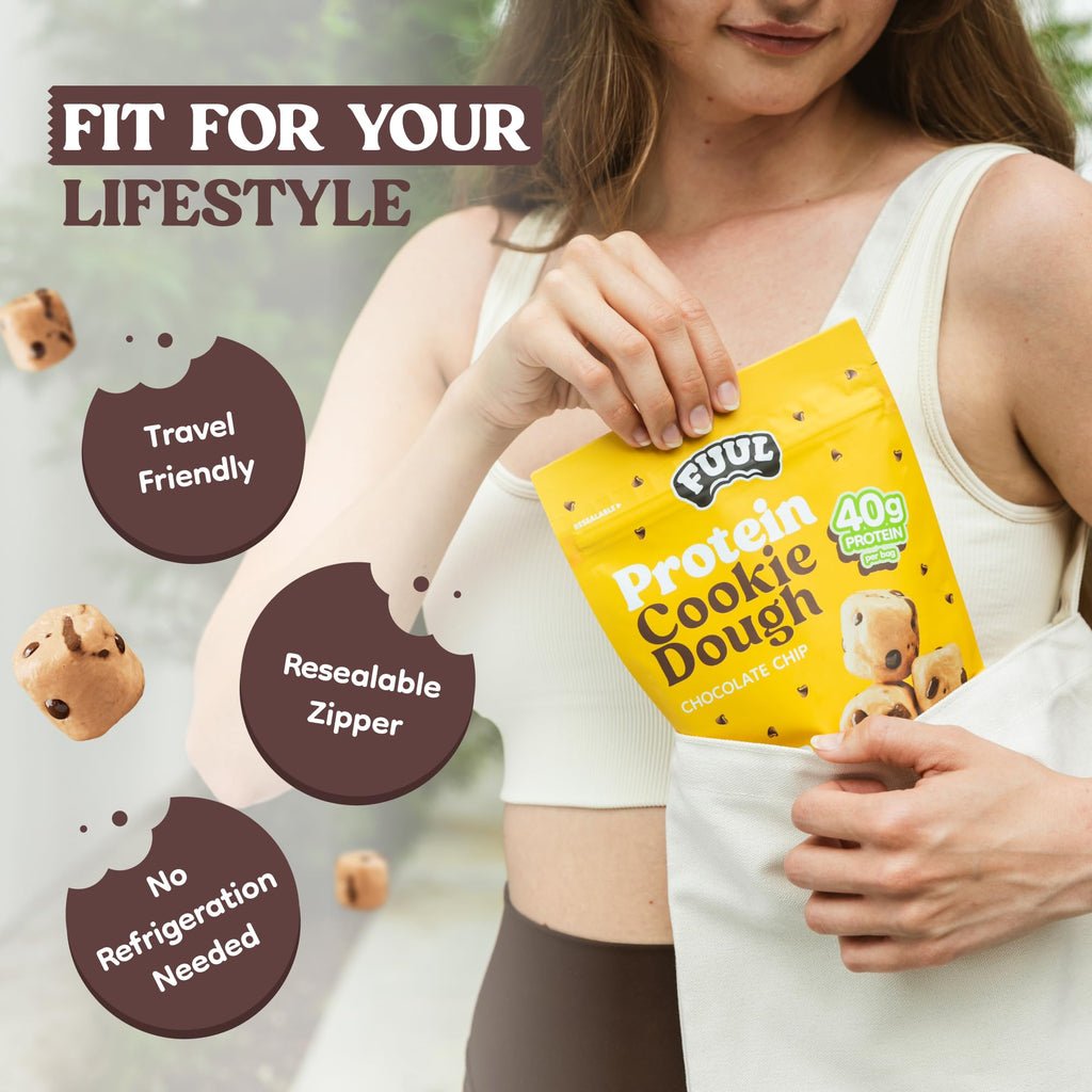 FUUL Chocolate Chip Cookie Dough Protein Bites - 2 Bags (1lb, 80g Protein)