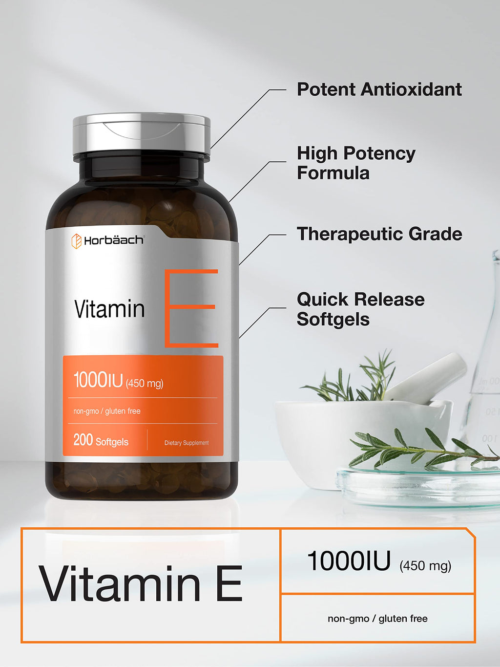Horbäach Vitamin E 1000 IU Softgel Capsules | 200 Count