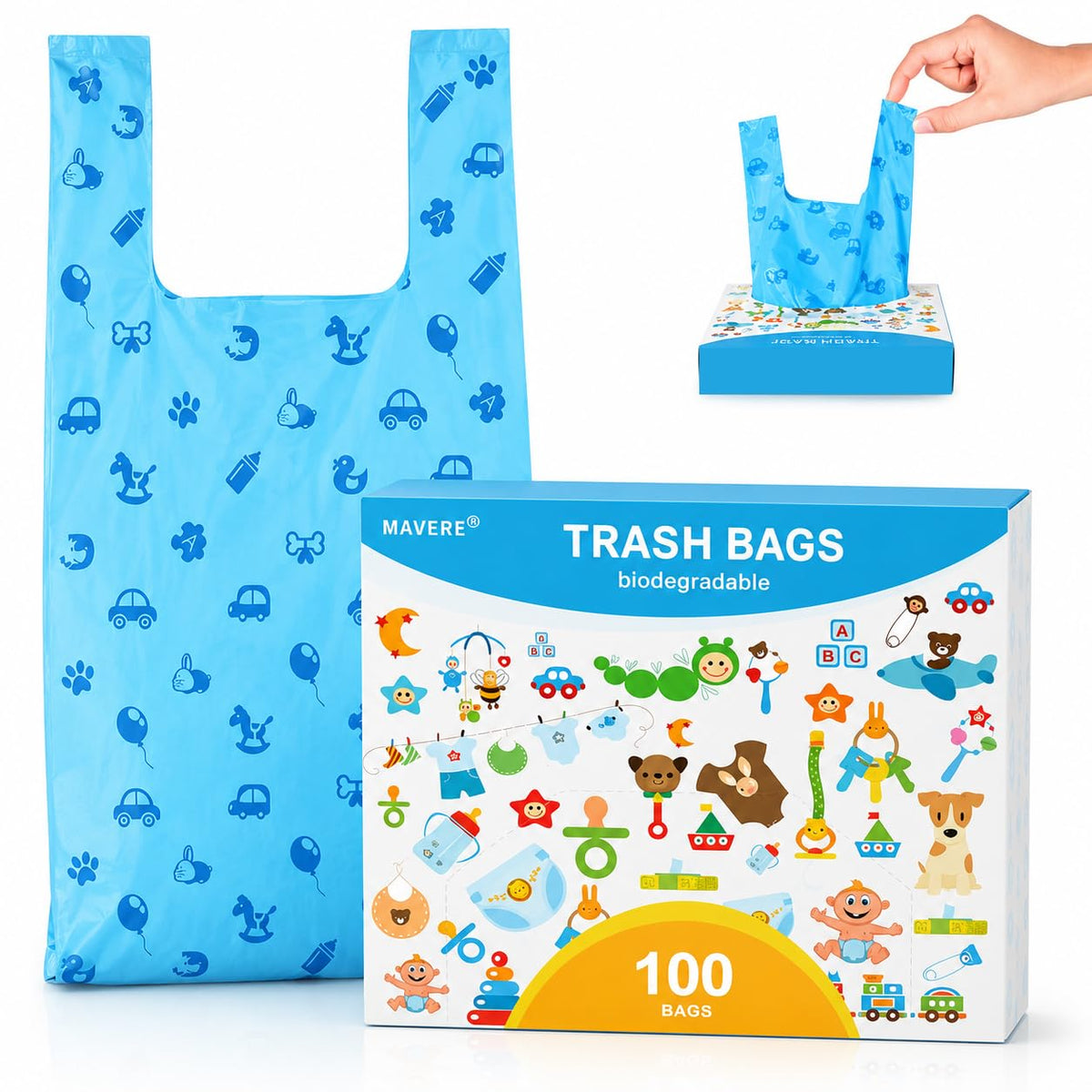 Odor Sealing Cat Litter Poop Clump Pick-Up Bags with Handles Scoop Tie Bags Dog Waste Bag, Leak Proof Pet Disposal, Unscented, 100 bags