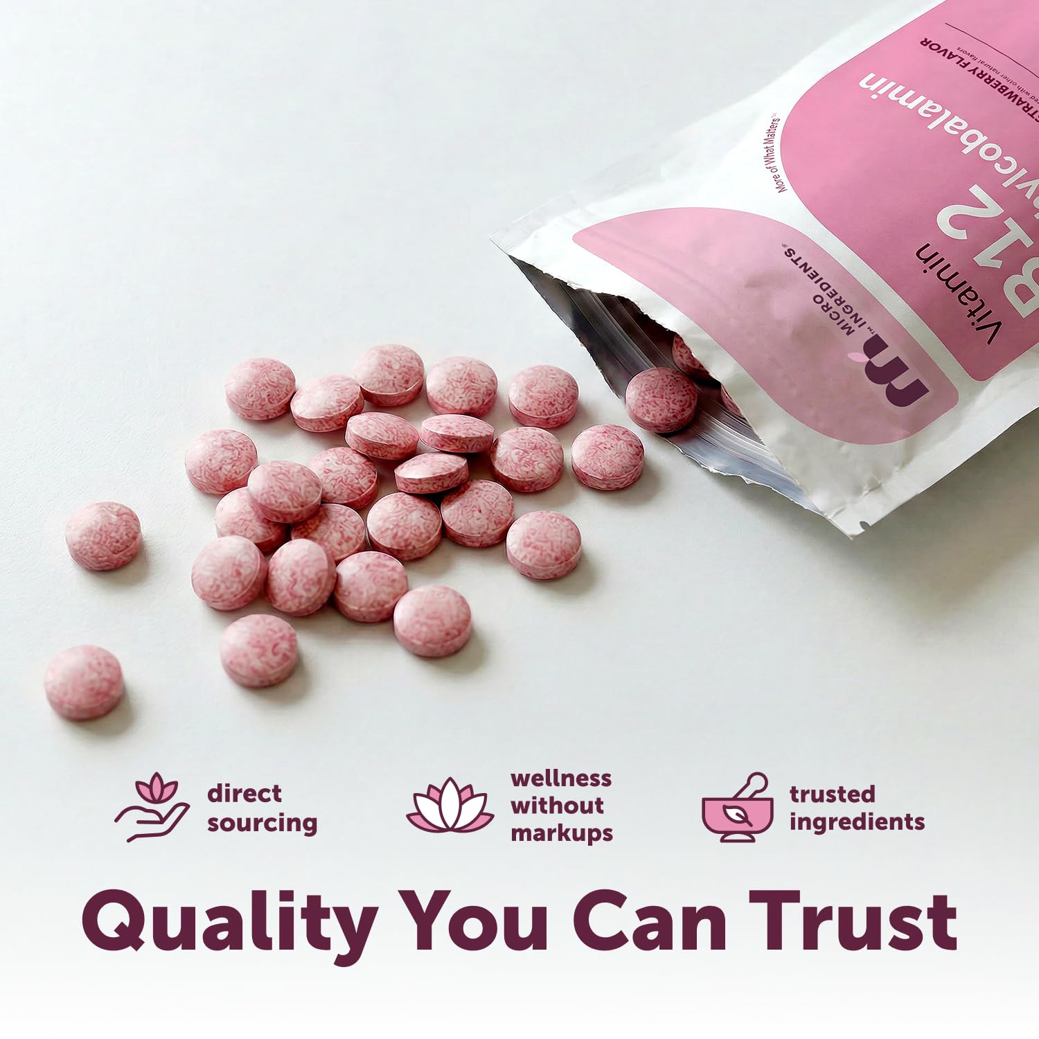 Micro Ingredients Vitamin B12 5,000 mcg | Methylcobalamin – 240 Chewable Tablets | Fast Dissolve, Natural Strawberry Flavor | Vegan, Non-GMO, Gluten Free