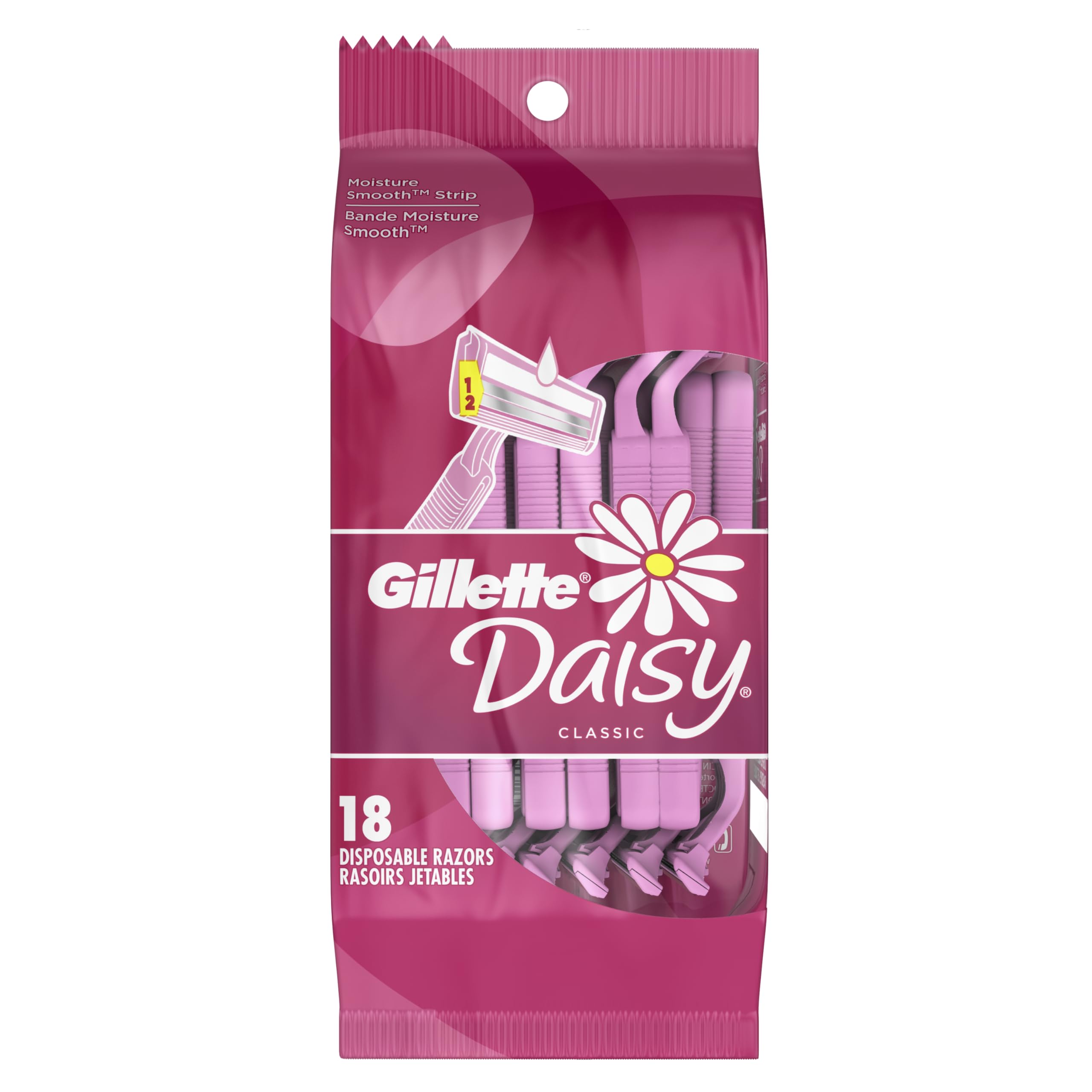 Gillette Venus Daisy Classic Disposable Razors for Women, 18 Count, Hair Removal for Women