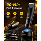 Spacekey Electric Body Hair Trimmer - IPX7 Waterproof Ball Trimmer for Men with LED Light, Wet/Dry Groomer, USB-C Rechargeable, Travel Bag Included - Men's Pubic, Groin and Body Shave