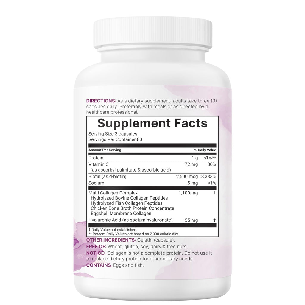 Micro Ingredients Multi Collagen Peptides Pills, 240 Capsules | For Women & Men. Type I, II, III, V, X. Hydrolyzed Collagen Supplement with Biotin, Hyaluronic Acid & Vitamin C. Filler Free.