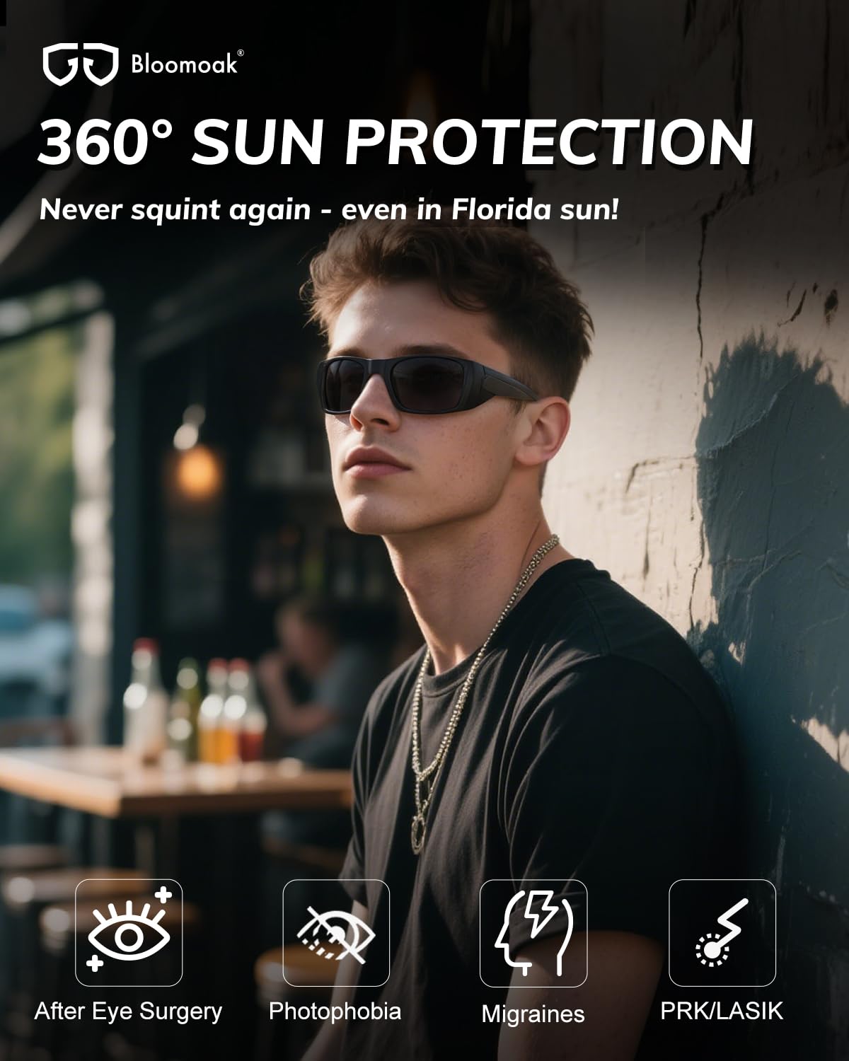 Bloomoak CAT 4 Super Dark Sunglasses | UV 400 | For Photophobia & Eye OPS & Light Sensitivity | Wraparound with Side Protection for Men & Women