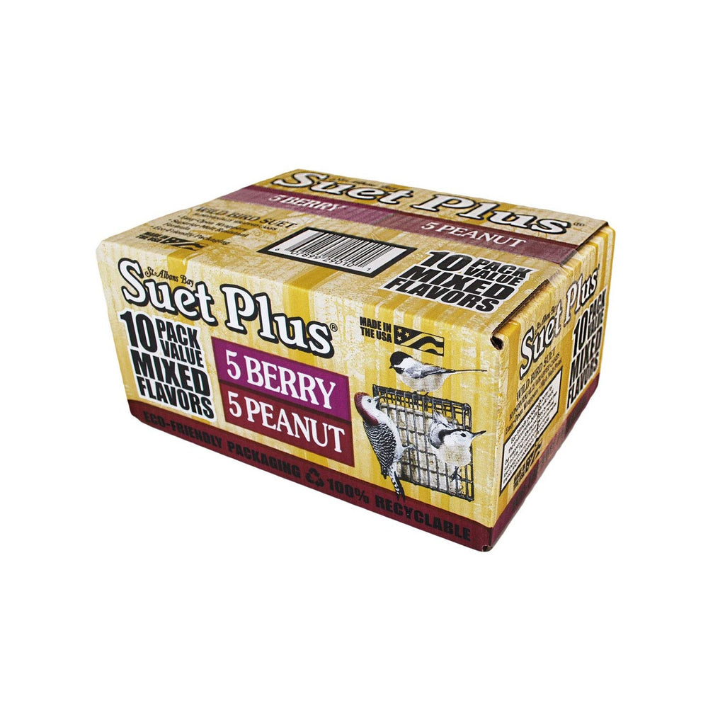 ST. ALBANS BAY SUET PLUS Suet Cake Variety Packs | 11 oz. Wild Bird Suet Cakes | (Peanut and Berry, 10 Pack)