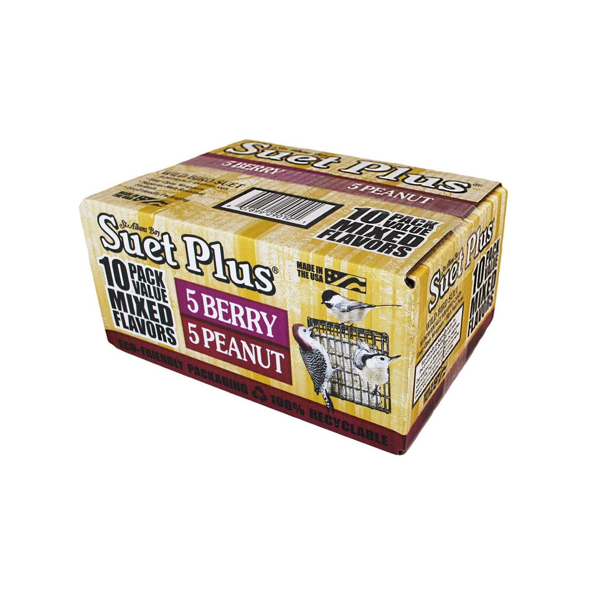 ST. ALBANS BAY SUET PLUS Suet Cake Variety Packs | 11 oz. Wild Bird Suet Cakes | (Peanut and Berry, 10 Pack)