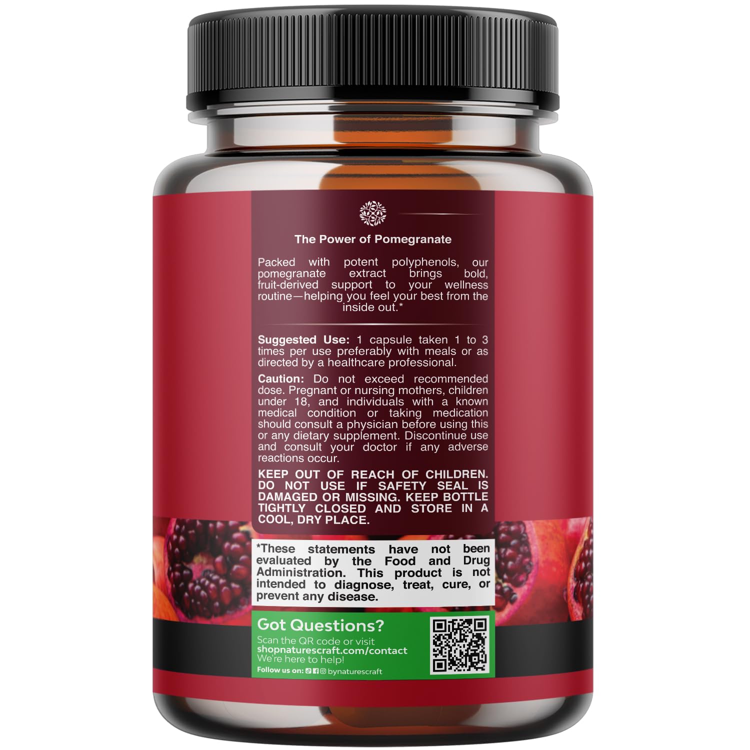 Advanced Pomegranate Extract Capsules - Powerful Antioxidant & Healthy Heart Support - Easy To Swallow Pomegranate Supplement - Superfood for Energy & Gut Health Support - Third Party Tested - 60 Ct