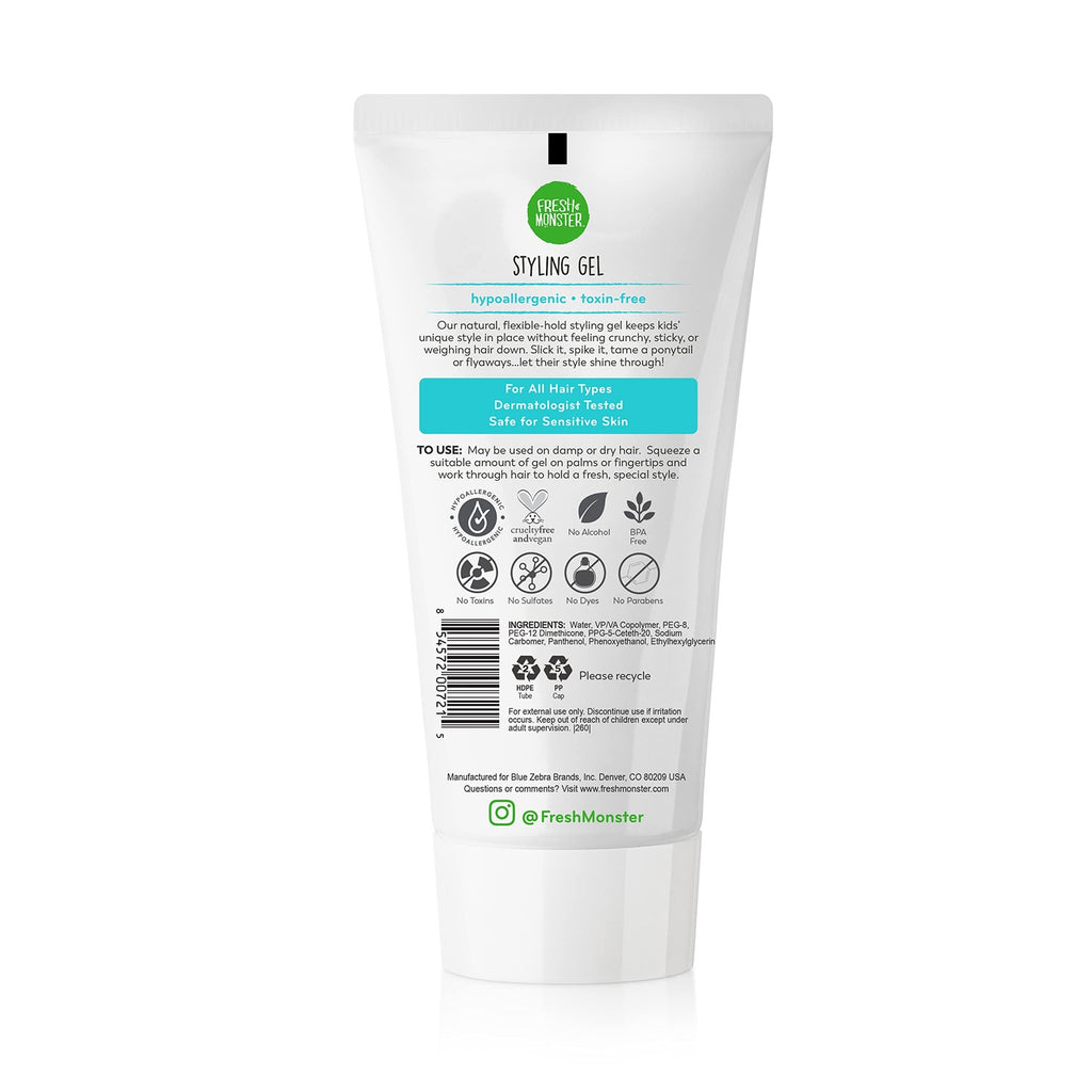 Fresh Monster Kids Hair Styling Gel, Medium Hold, Alcohol-Free, 6 oz | No Crunch or Stickiness, Toxin-Free, Sulfate/Fragrance Free, Hypoallergenic, Dermatologist Tested, Made in USA