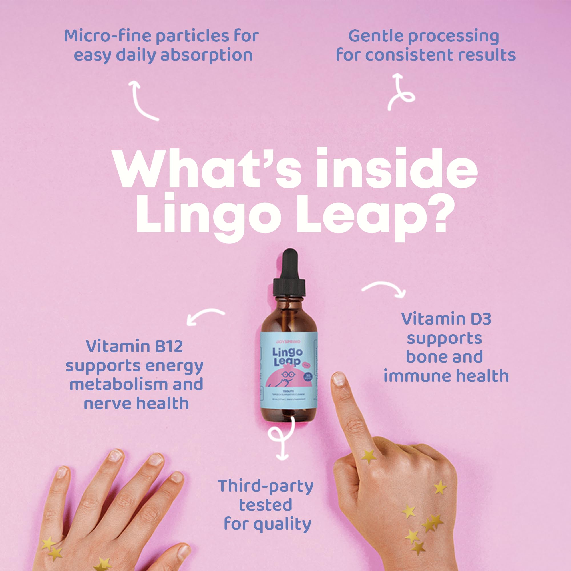 JoySpring LingoLeap Kids Zeolite Drops, Berry, 30 Servings, Ages 3+ | Clinoptilolite with methyl B12 and D3, supports energy and cognition, sugar-free vegan, gentle for daily use