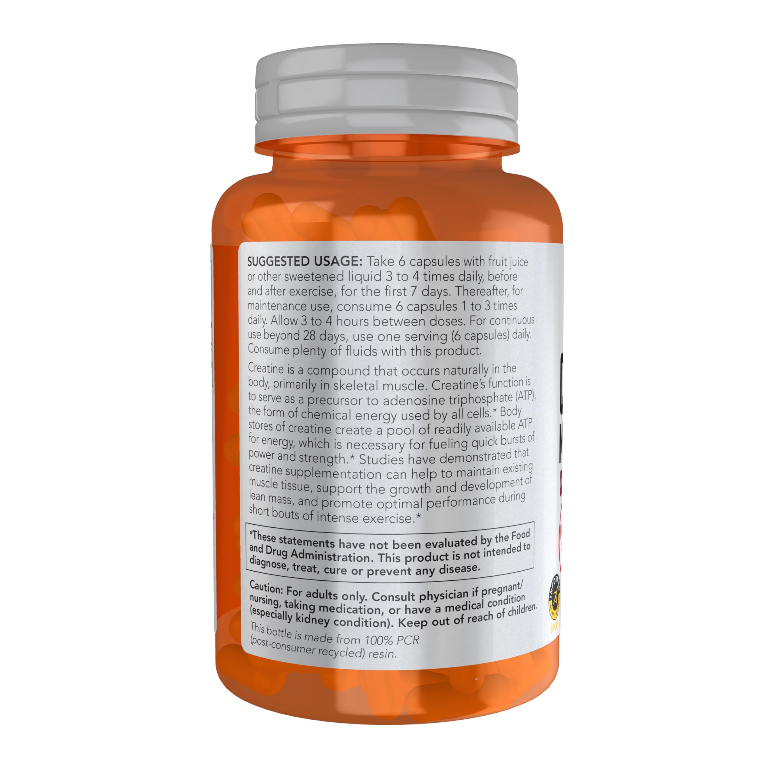 Buy now NOW Foods Sports Nutrition, Creatine Monohydrate 750 mg, Mass Building*/Energy Production*, 120 Veg Capsules at indiglob india