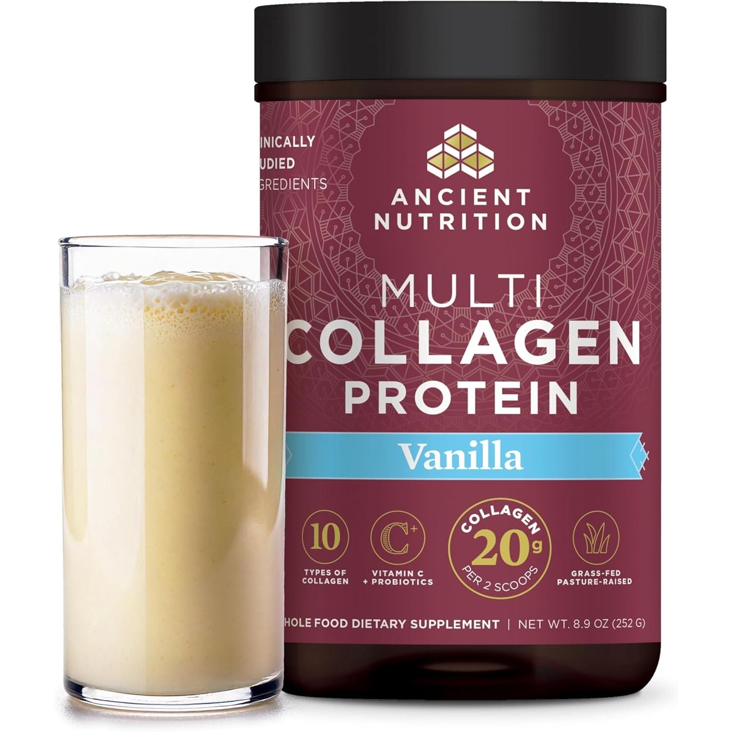 Buy now Ancient Nutrition Collagen Powder Protein with Probiotics, Unflavored Multi Collagen Protein with Vitamin C, 45 Servings, Hydrolyzed Collagen Peptides Supports Skin and Nails, Gut Health, 16oz 24 Servings Vanilla at indiglob india
