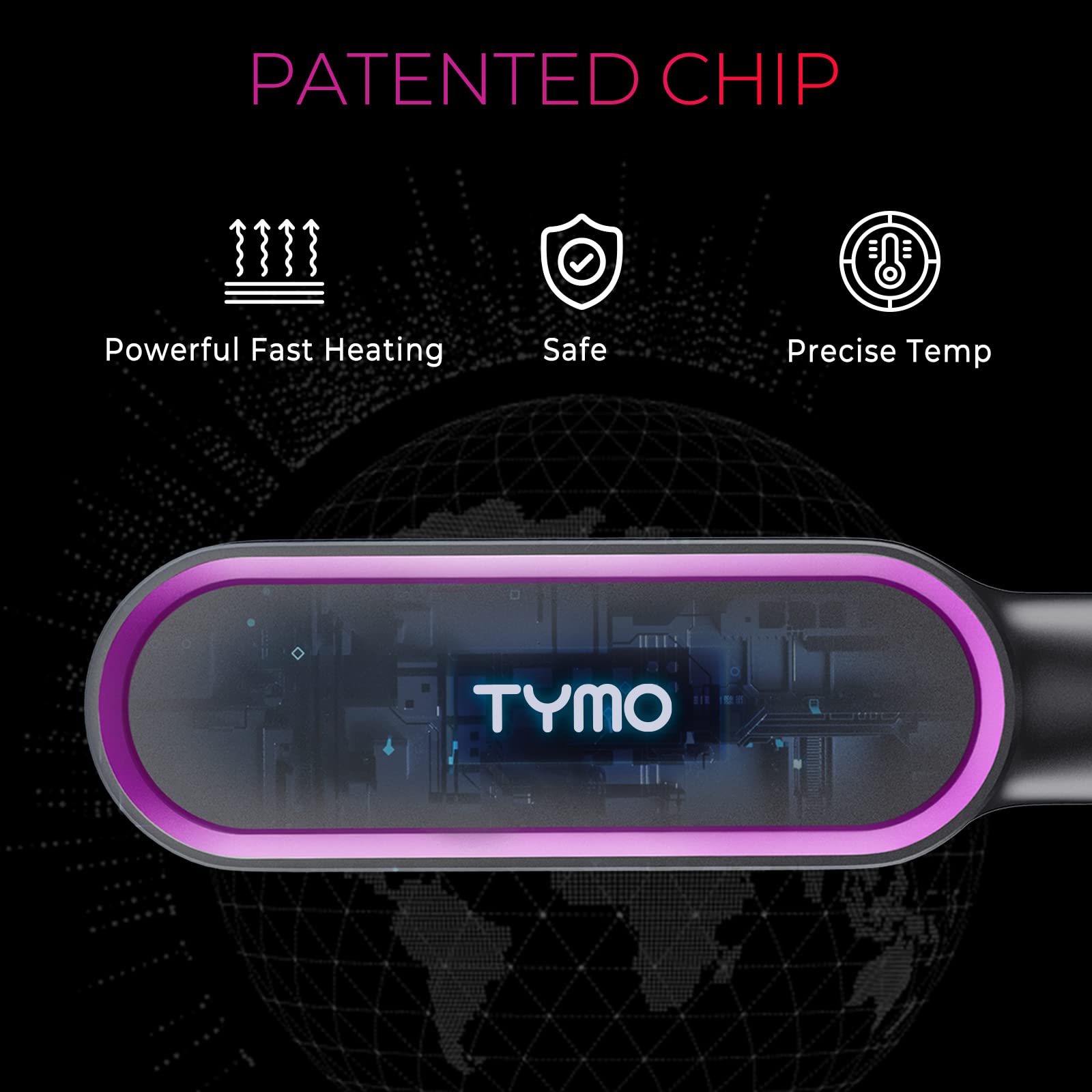 TYMO Hair Straightener Brush, Hot Comb Hair Straighteners for Women | Hair Straightener Comb, Straightening Brush with 5 Heat Settings, 20s Fast Heating & Dual Voltage, Black