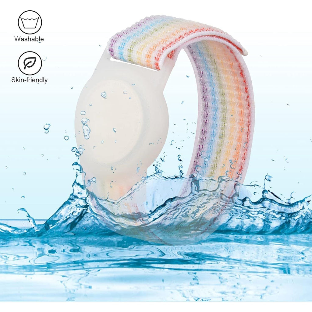 Buy now Kids Wristband Compatible with Apple AirTag, Protective Case for Air Tag GPS Tracker Holder with Nylon Bracelet, Adjustable Anti Lost Watch Band for Toddler Child Elder(Rainbow A) at indiglob india