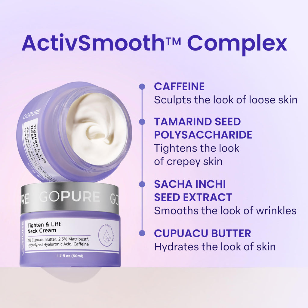 goPure Tighten & Lift Neck & Chest Moisturizer Cream for Visibly Firming, Tightening and Lifting the Look of Wrinkles & Crepey Skin, 1.7oz