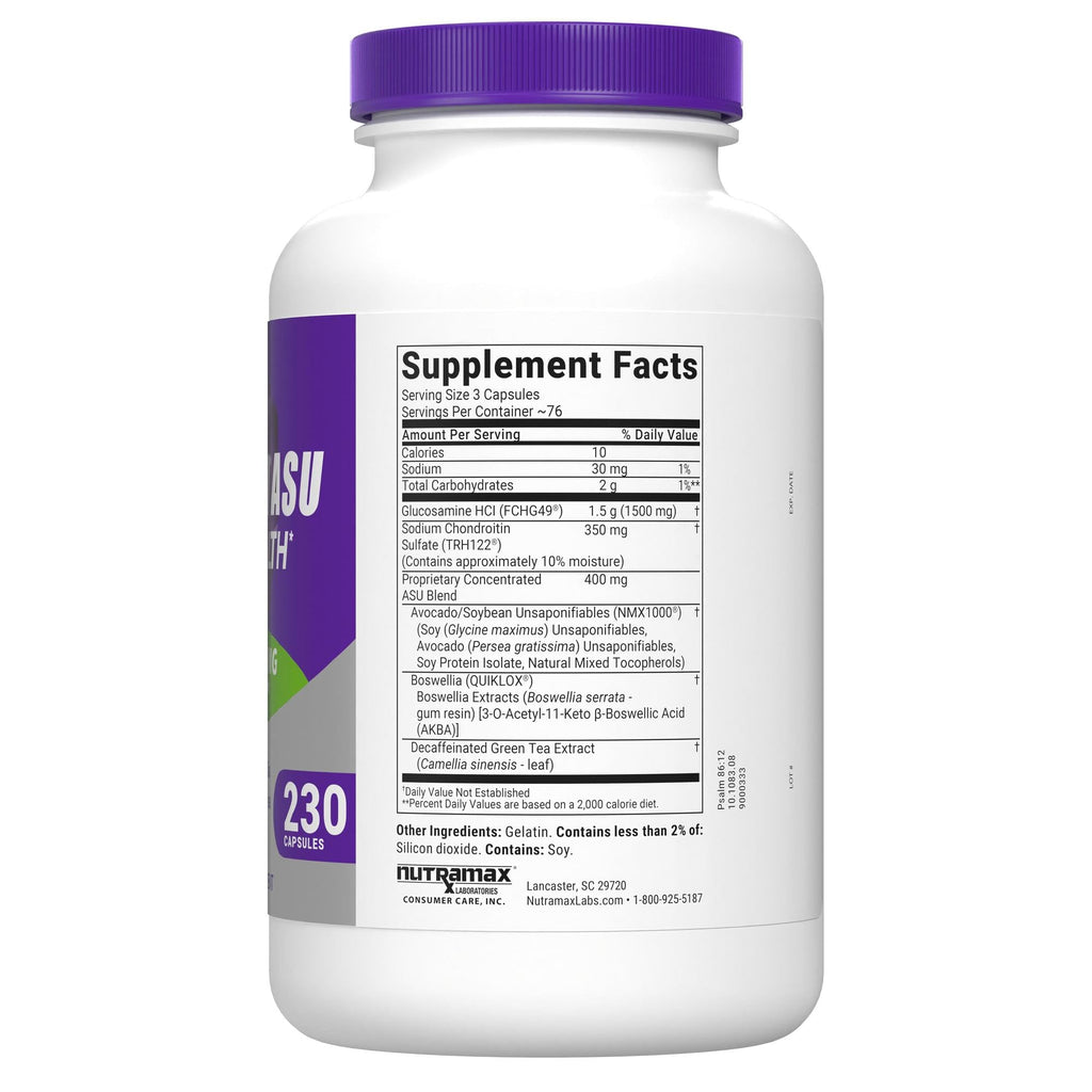 Nutramax Cosamin ASU Faster-Acting Joint Health Supplement, 230 Capsules | Faster-Acting Formula with Glucosamine, Chondroitin, ASU, and Boswellia for Joint Support, Third Party Tested