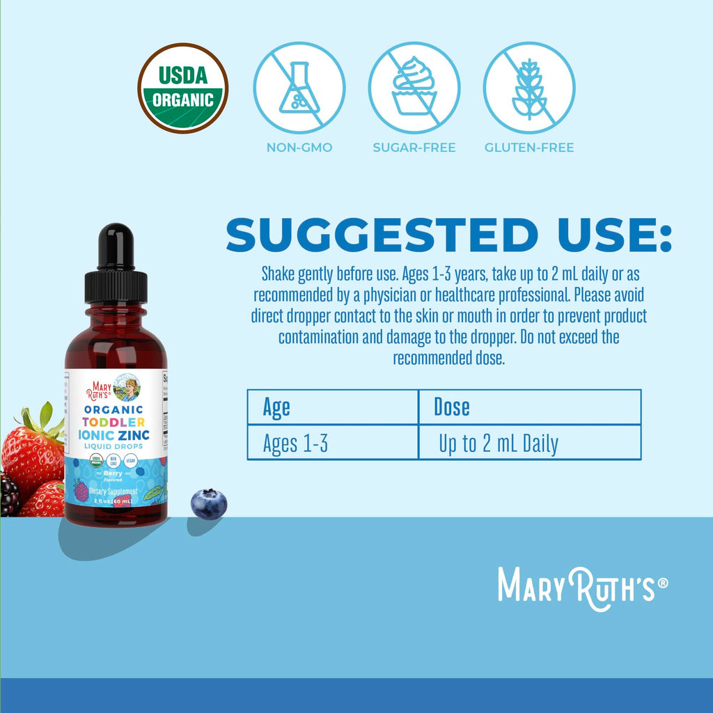 MaryRuth's Organic Toddler Zinc Liquid Drops, Berry Flavor, Vegan, 2 Fl Oz | Immune Support Supplement, Skin Health, Vegan, Formulated for Ages 1-3, 1 Month Supply