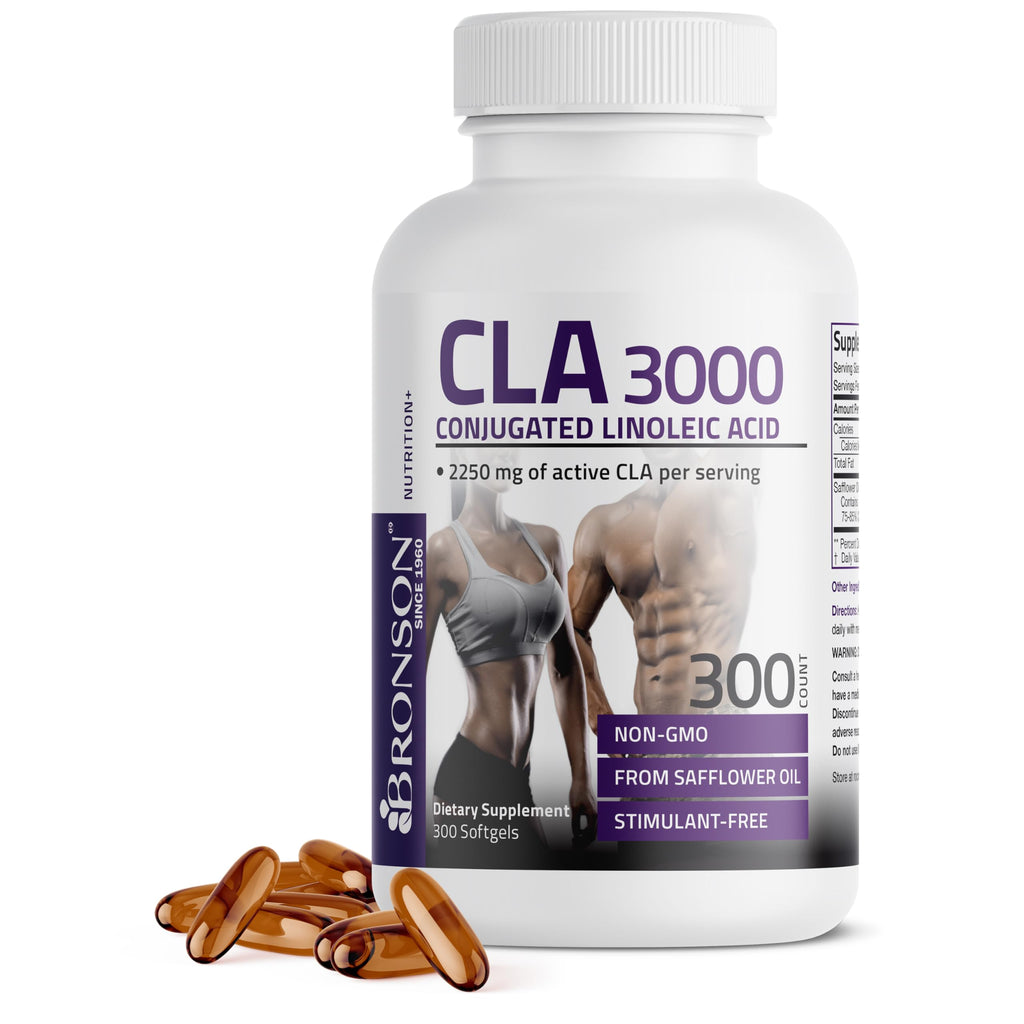 Bronson CLA 3000 Extra High Potency Weight Management Support, 120 Softgels | 2250 mg Active CLA per Serving, Non-Stimulating, 100% Safflower Oil, Lean Body Mass Support, Non-GMO