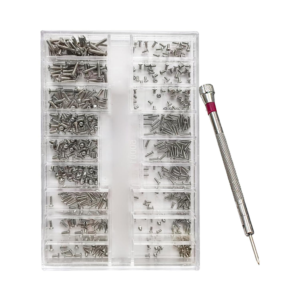 500-Piece Silver Micro Screw Repair Kit 18-Size Stainless Steel Tiny Screws with Screwdriver for Glasses, Watches, Jewelry & Electronics