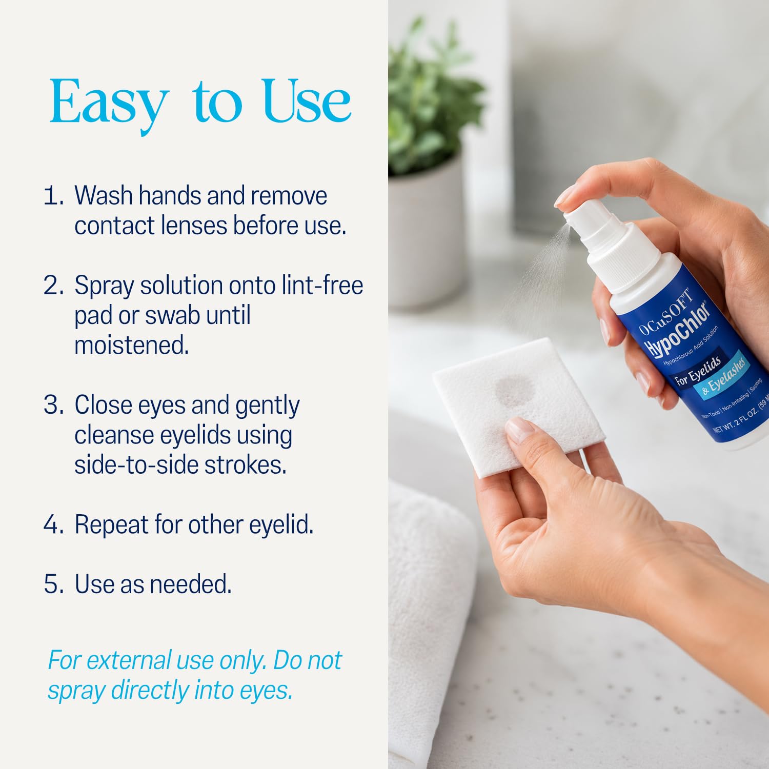 OCuSOFT HypoChlor Spray - Non-Irritating Hypochlorous Acid Spray & Eyelid Cleanser Solution to Remove Oil & Debris- 2 fl oz | Eyelid Spray for Irritated Eyelids Associated with Blepharitis, Dry Eyes, Meibomian Gland Dysfunction and Styes