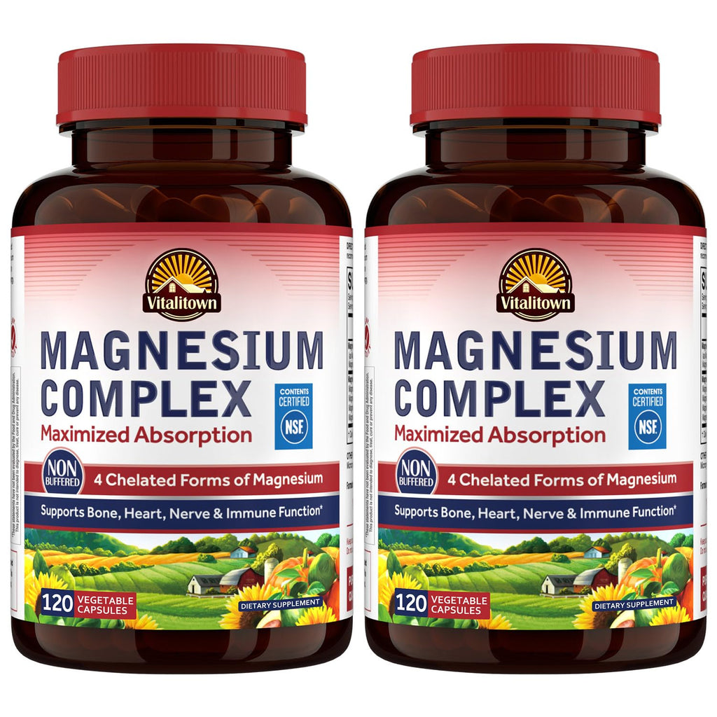 Vitalitown Magnesium Complex Supplement 500mg - NSF Certified Magnesium Glycinate, Malate, Taurate & Citrate - Chelated High Absorption & Gentle on Stomach - Vegan Non-GMO 240 Capsules