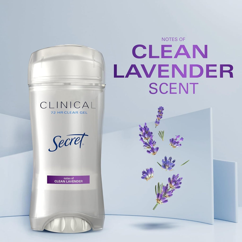 Buy now Secret Clinical Strength Antiperspirant Deodorant for Women, 3X Stress Protection, 72hr Sweat & Odor Protection, PH Balancing Minerals, Clear Gel, Clean Lavender Scent, 2.6 oz at indiglob india