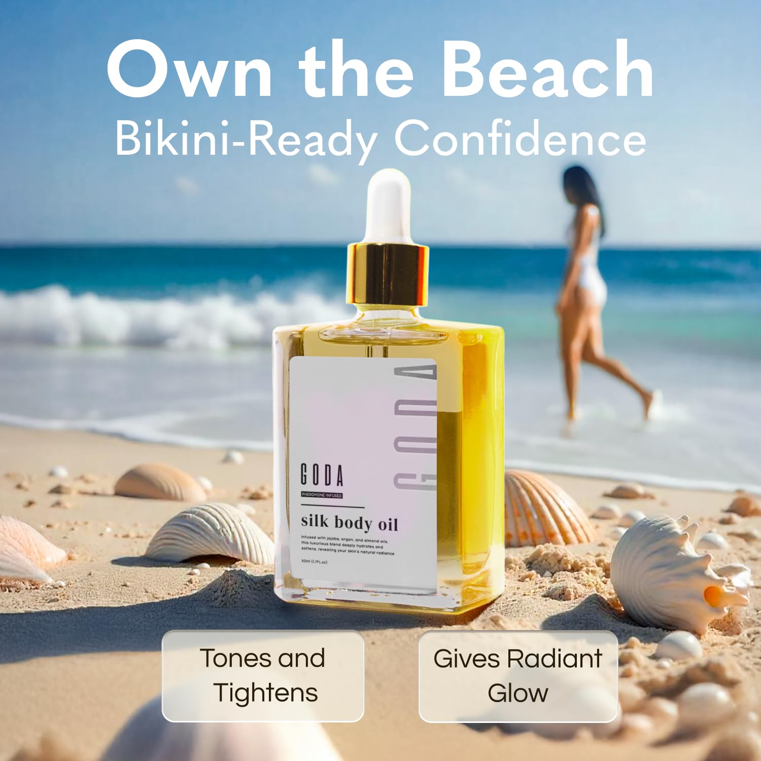 GODA Silk Body Oil Women - Firming Anti Aging Moisturizing Formula, Crepey Skin Hydrating After Shower, Scented Organic Blend Premium Skincare