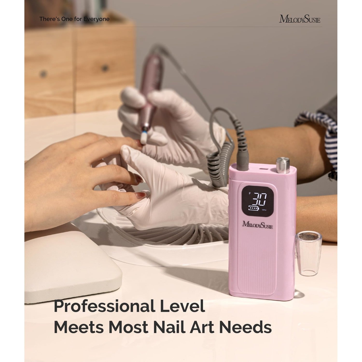 MelodySusie Clip-On SC300F Cordless Nail Drill 30,000 RPM for Beginners | 8-12h Battery Life, 6 Bits and 56 Sanding Bands for Shaping, Gel Removal and Students in Training