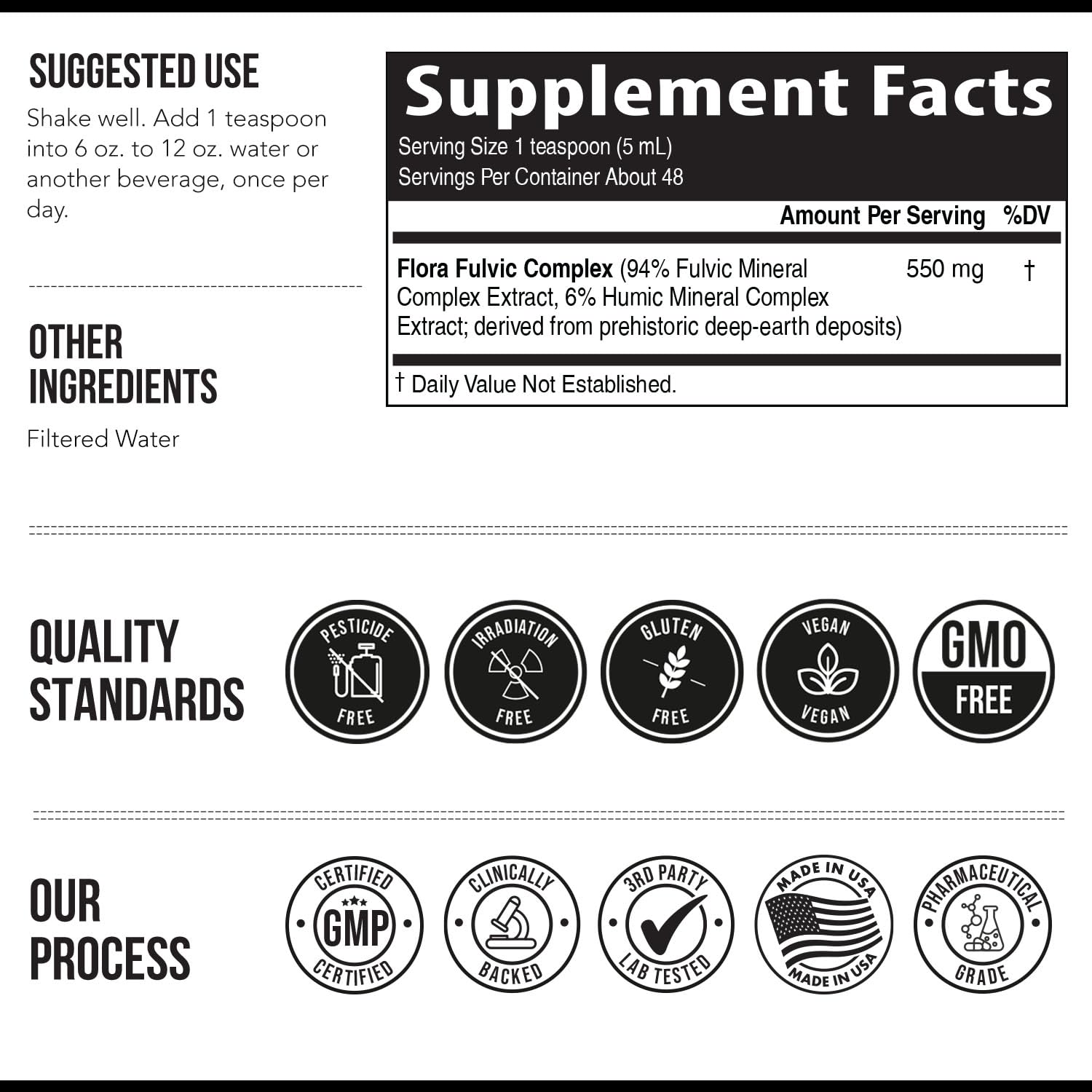 Flora Fulvic | Fulvic Acid + Humic Acid Complex – 550 mg | Mined in Utah, Prehistoric Deep Earth Extract | Immunity, Gut, Digestion – Natural Trace Mineral Complex, Fulvic Acid Supplement – 8 fl oz.
