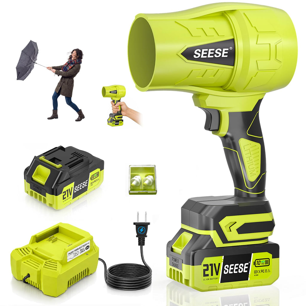 SEESE Turbo Cordless Leaf Blower, 600 CFM Turbo Jet, Lightweight Handheld Blower for Yard Leaves, Wood Shavings, Car Drying with 21V 4.0Ah Battery & Ergonomic Handle, Best Gifts for Husband, Men, Dad