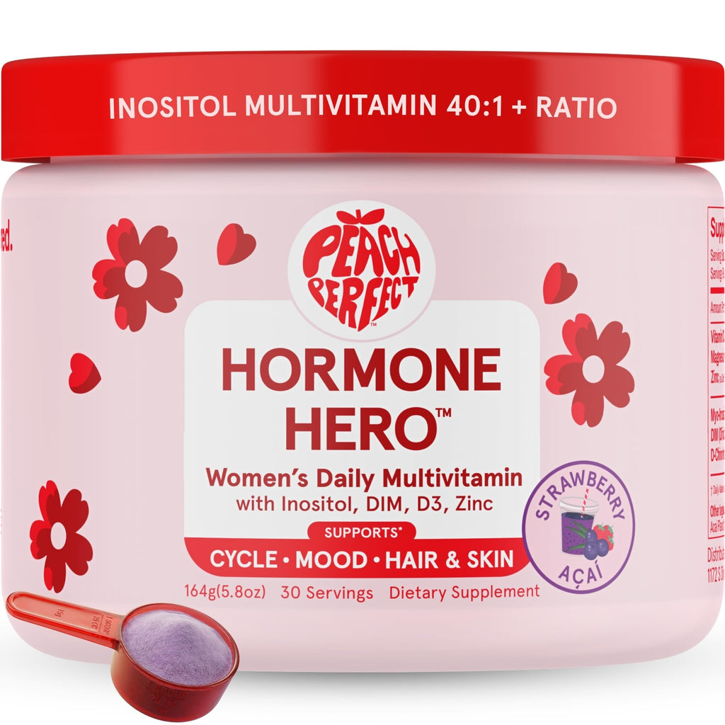 Peach Perfect Inositol Powder Multivitamin, Pink Lemonade Flavor – 4g Myo & D-Chiro Inositol, DIM, Zinc, Magnesium Glycinate, Vitamin D3 – Supports Women’s Health, Cycle, Energy, 30 SVG