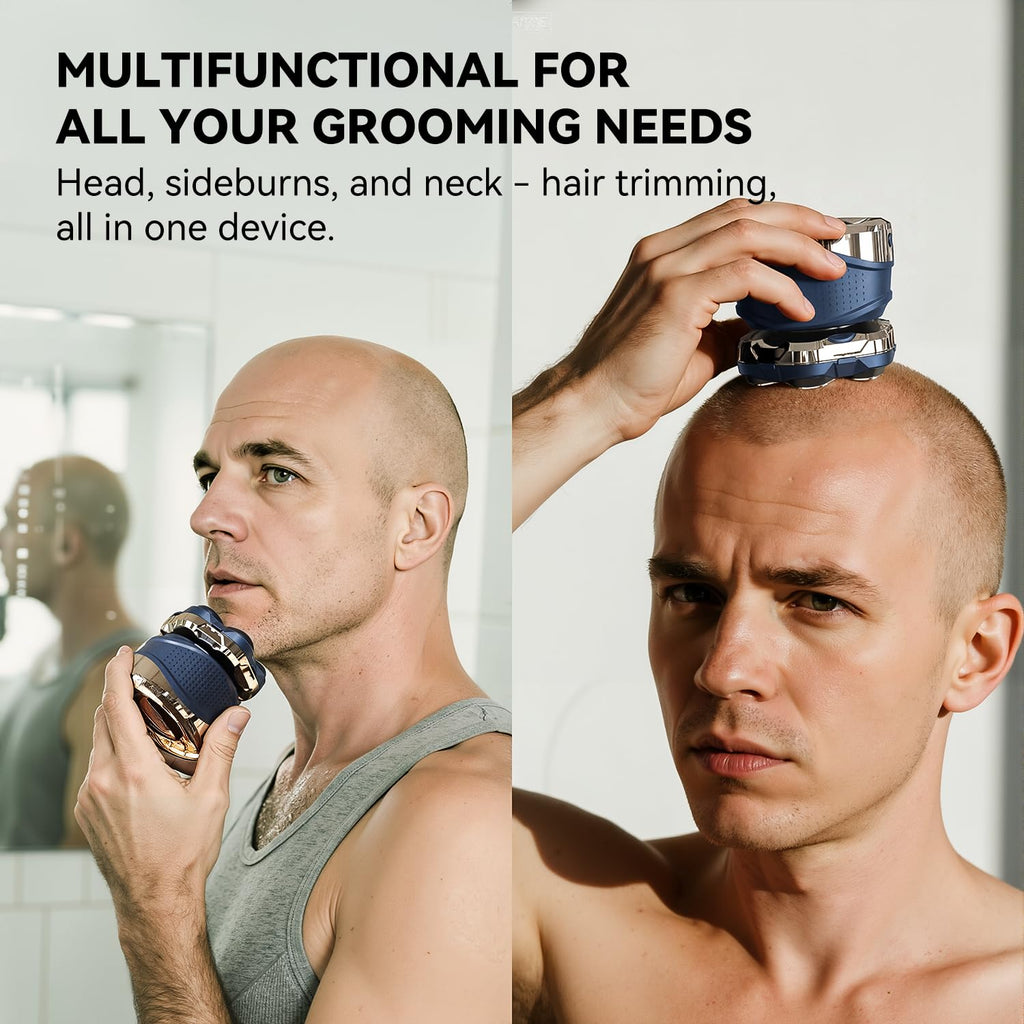 Men's Electric Rotary Shavers Bald，2026 Upgrade 7D Floating Electric Shaver with LED Display,IPX6 Waterproof,Type-C Fast Charge, Magnetic Heads, Travel Case - Ideal Men's Grooming Gift (Blue)