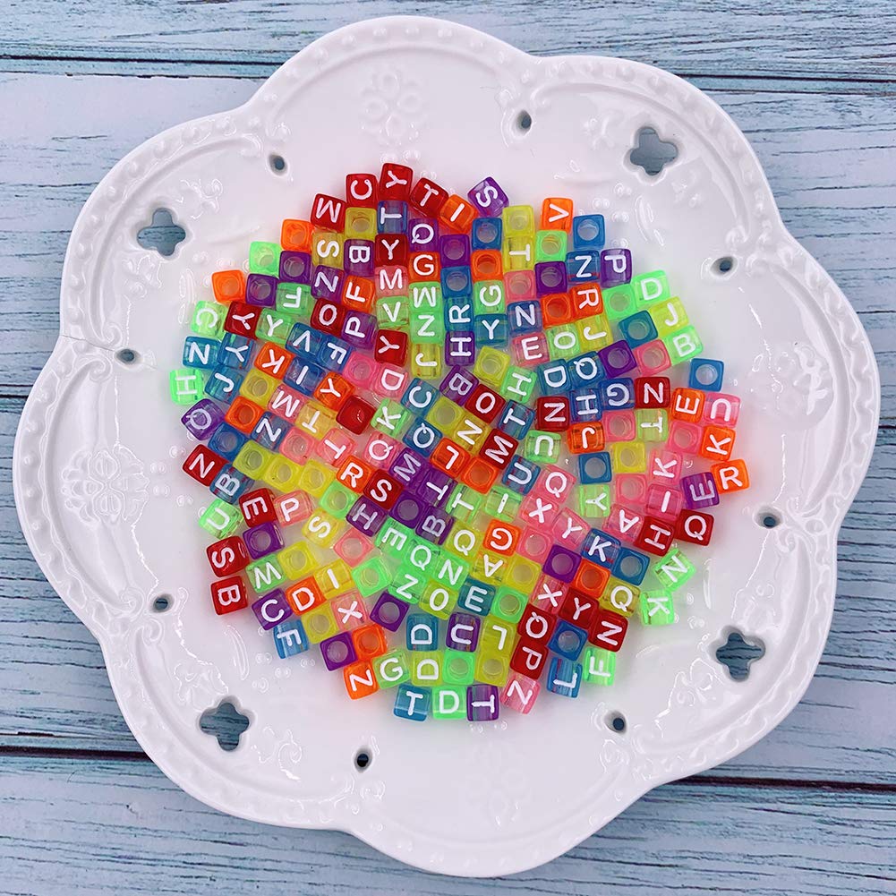 1000 Pcs Letter Beads Acrylic Cube Beads Alphabet Bead Number Bead with Elastic String for Jewelry Making