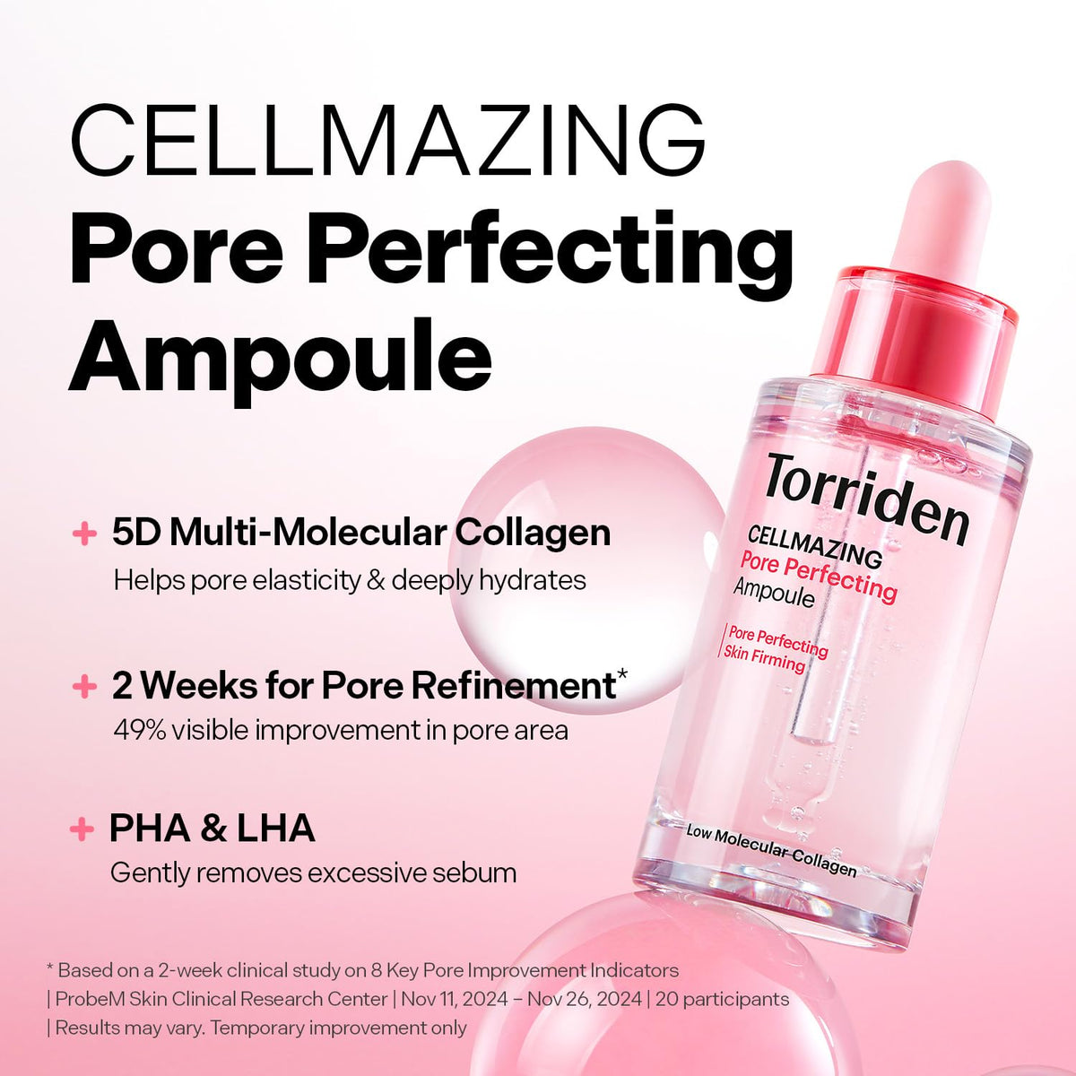 Torriden CELLMAZING Pore Perfecting Ampoule 30ml (1.01 fl.oz.) | Improving Skin Elasticity | 5D Collagen, Peptide Complex, PHA, LHA | Korean Facial Serum, Korean Skin Care