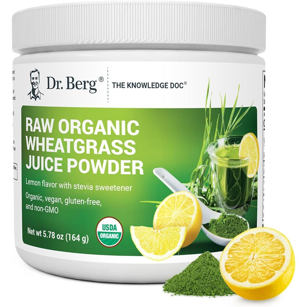 Buy now Dr. Berg USDA Certified Organic Green Powder Superfood (60 Servings) - Made with Raw Wheatgrass, Chlorophyll, Trace Minerals & Natural Enzymes - Non-GMO Green Superfood Powder - Lemon Flavor at indiglob india