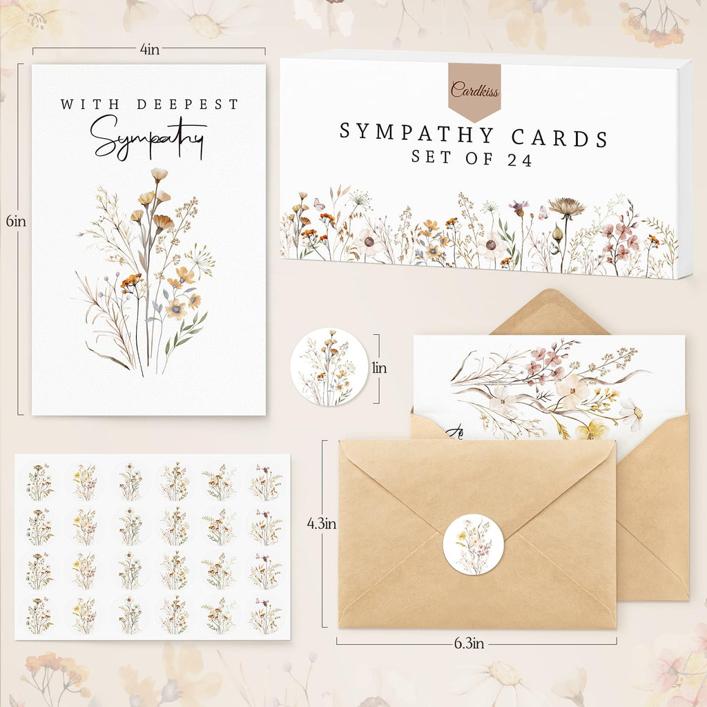 24 Pcs Bulk Sympathy Cards with Envelopes, Condolence Cards with 6 Designs