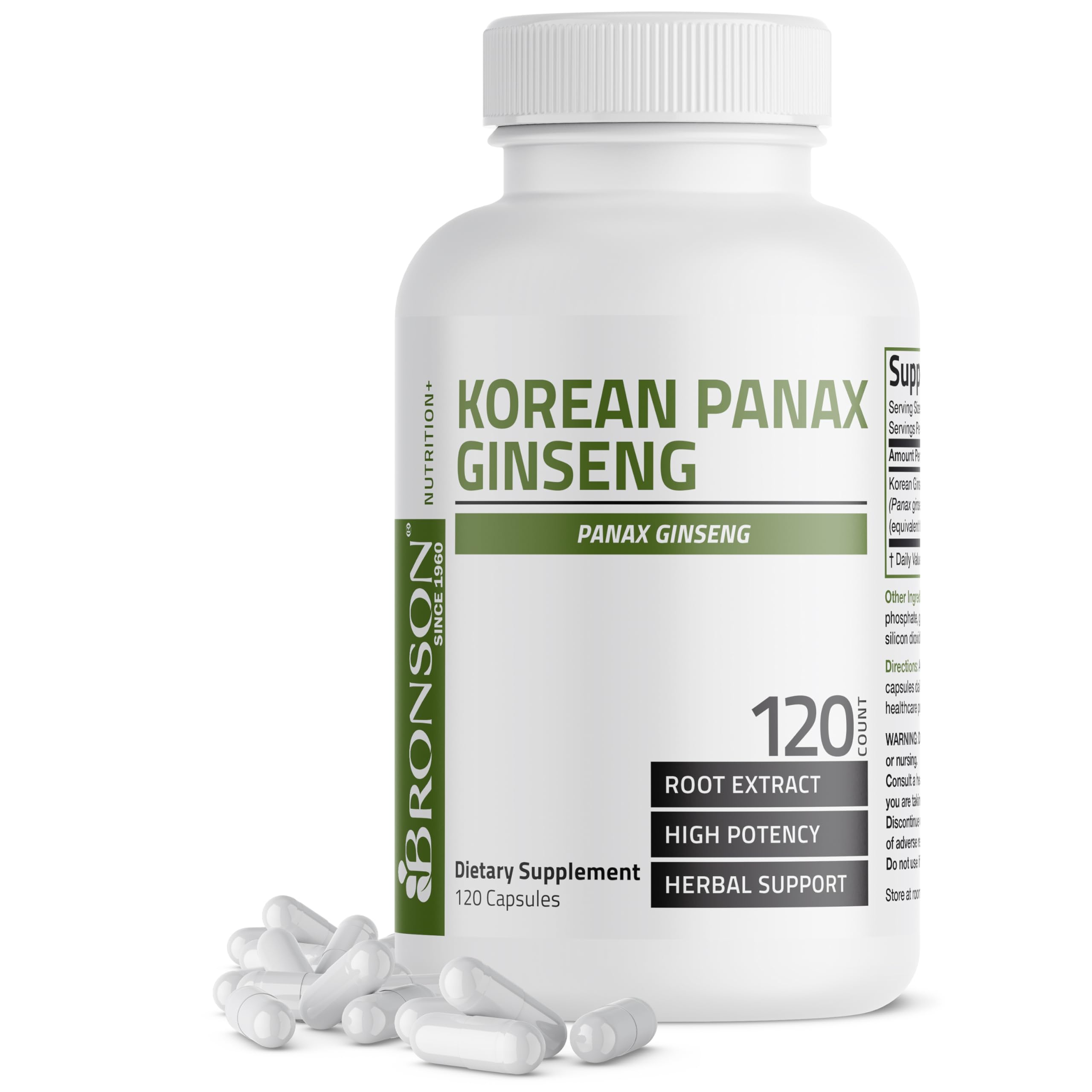 Bronson Korean Panax Ginseng High Potency Root Extract, 120 Capsules | Energy, Endurance, Vitality, Memory & Cognitive Health Support