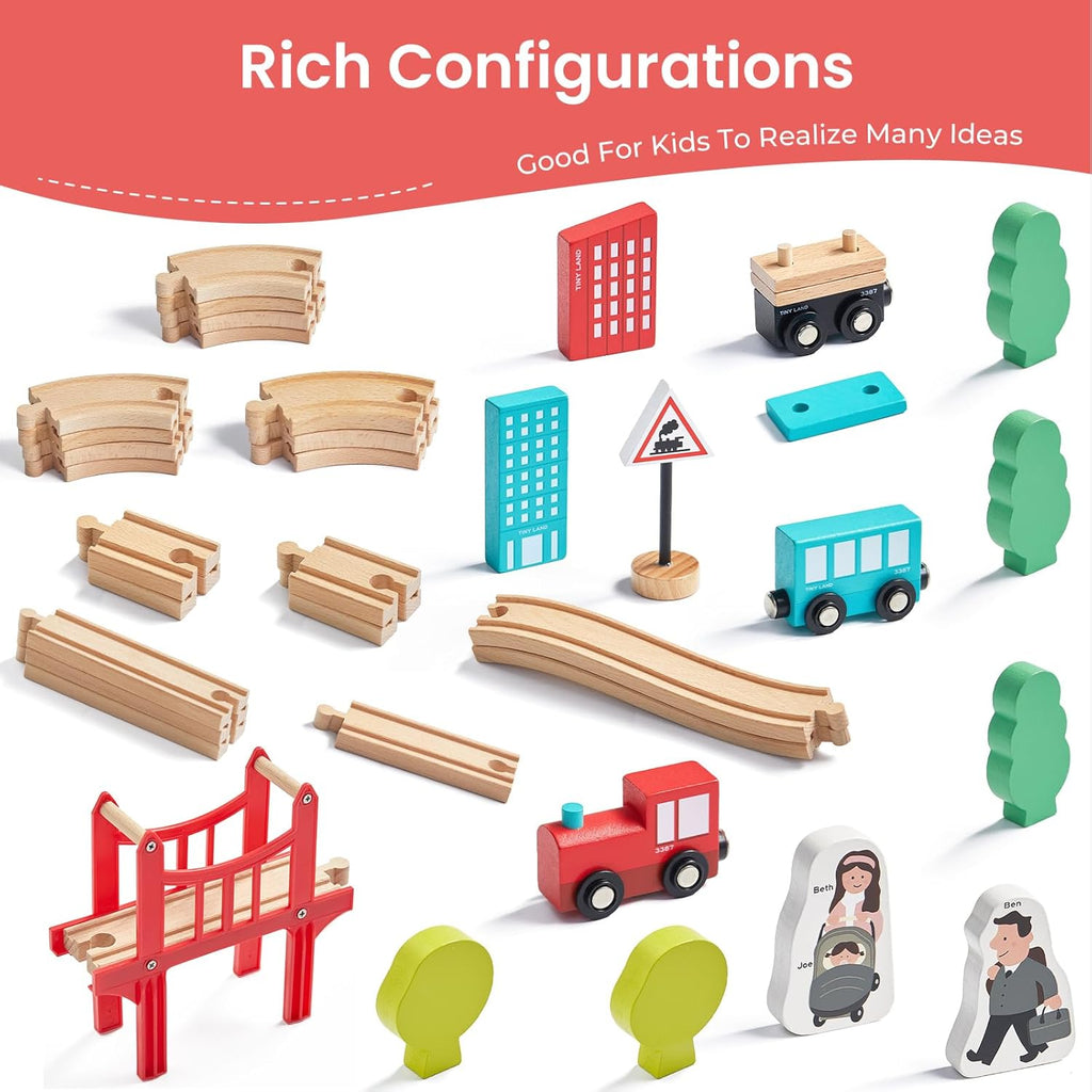 Buy now Tiny Land Wooden Train Set for Toddler - 39 Pcs- with Wooden Tracks Compatible with Major Brands - Expandable, Changeable-Train Toy for 3 4 5 Years Old Girls & Boys at indiglob india