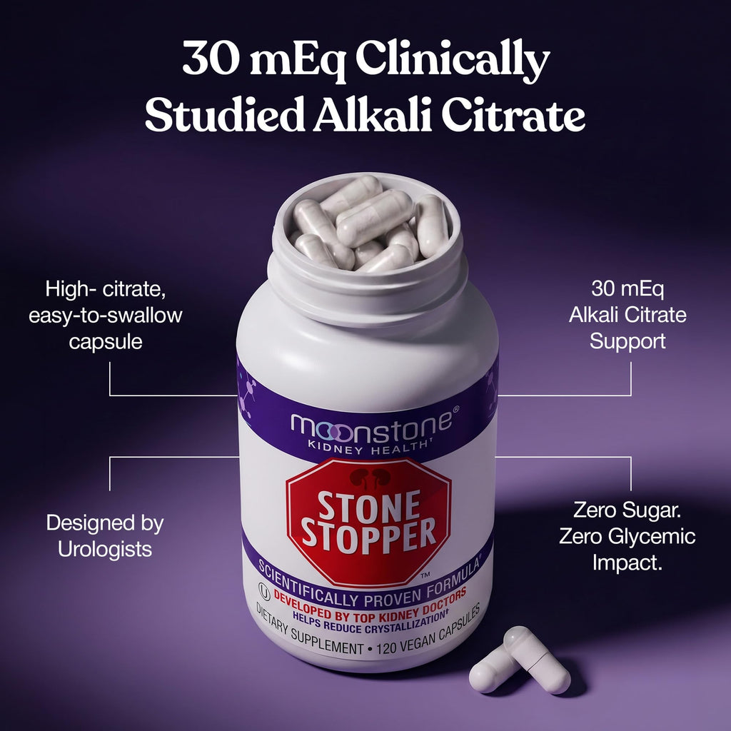 Moonstone Stone Stopper Capsules, Kidney Stone Prevention, Calcium Oxalate Protector, Alkali Citrate Support Supplement, Developed by Urologists to Support Kidney Health, 30 Day Supply (120 Count)