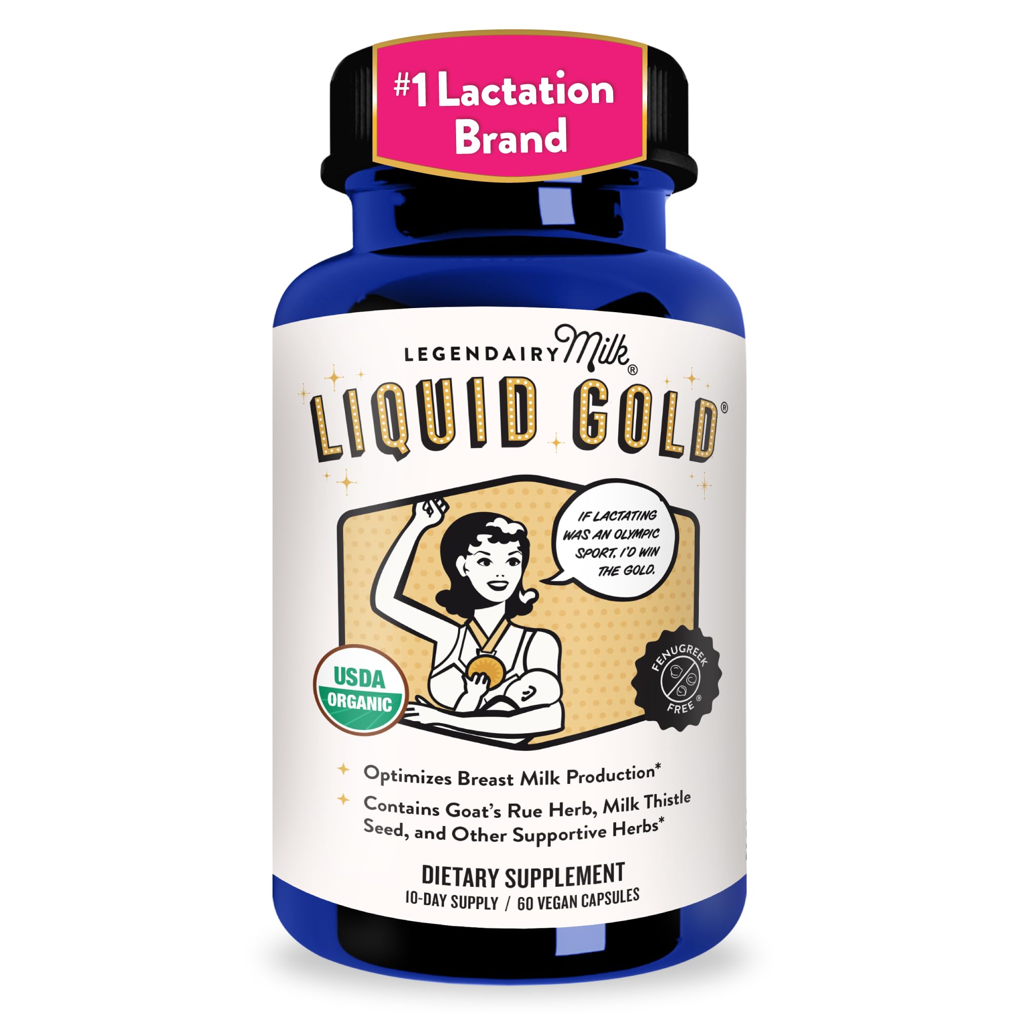 Legendairy Milk Liquid Gold Organic Lactation Support, 60 Capsules | Organic goat's rue, milk thistle, shatavari and fennel provide fenugreek-free lactation and breast milk supply support