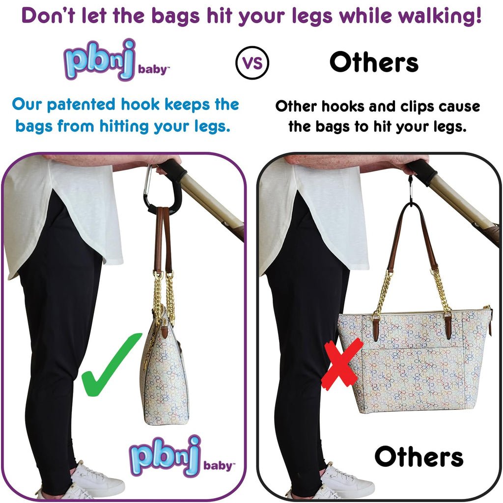 PBnJ Baby Stroller Hooks, Large Carabiner Clip, Diaper Bag Purse, 2 Pack